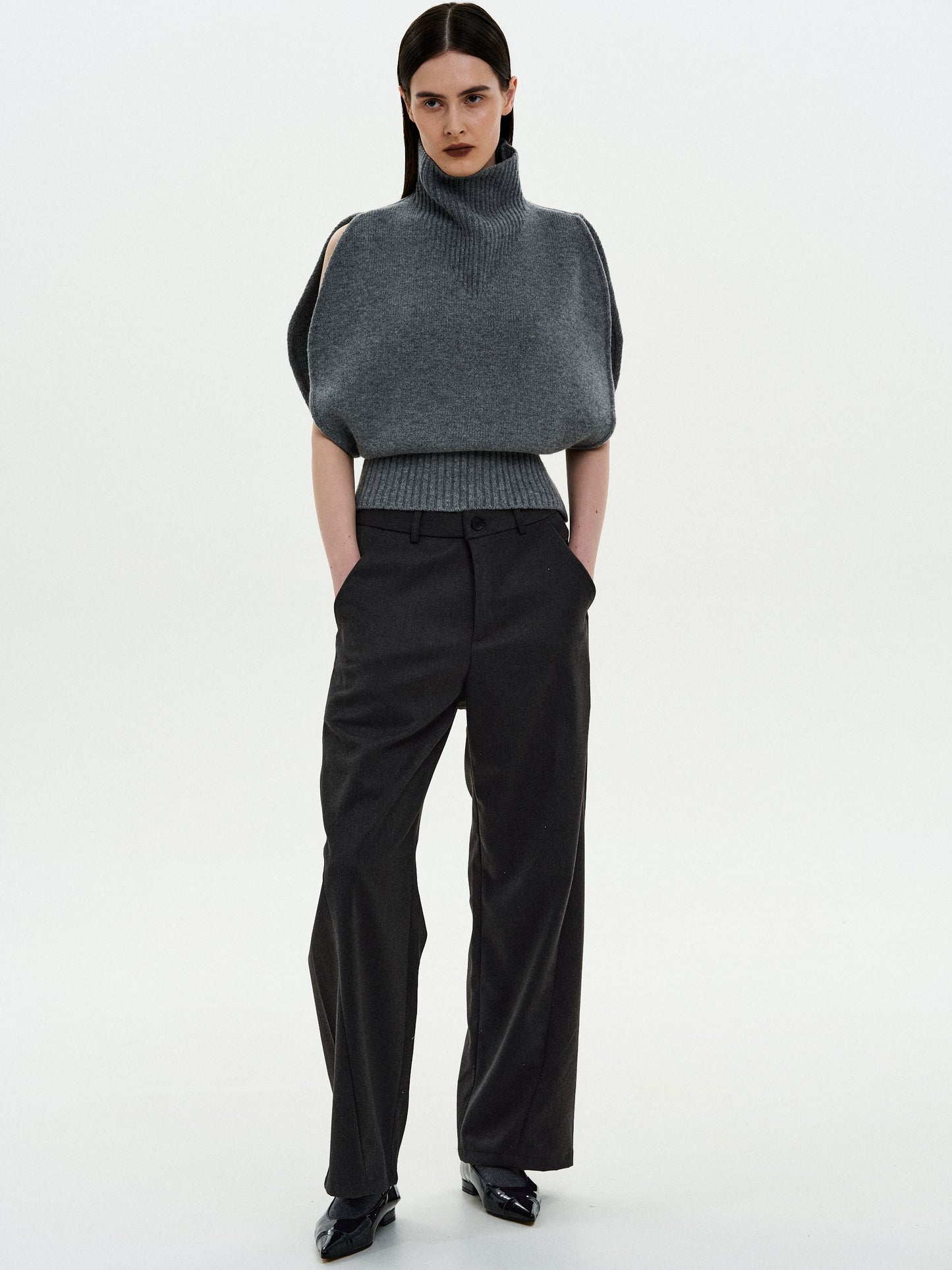 Wide Sleeveless Turtleneck, Grey