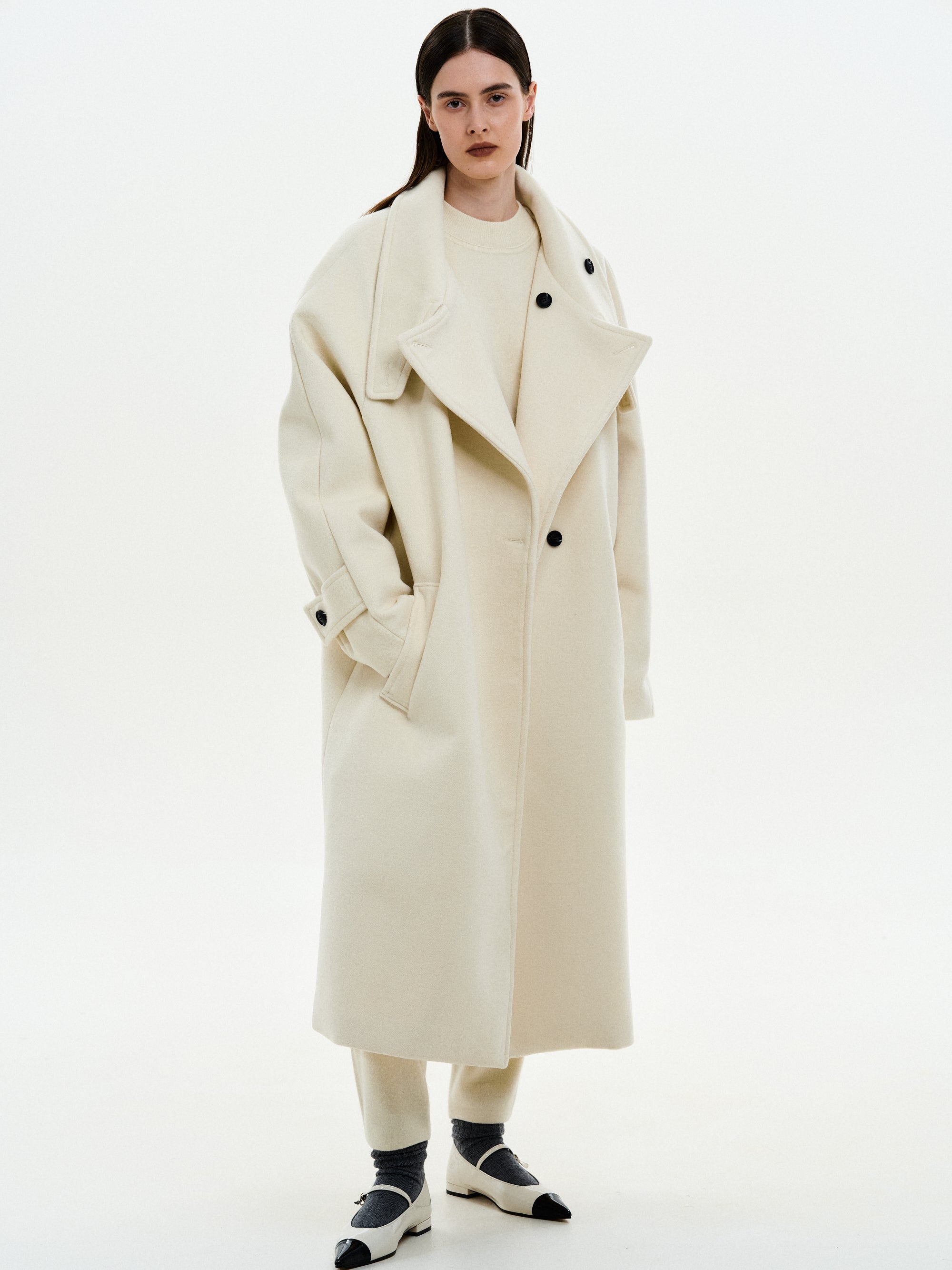 2Way High Neck Collar Coat, Ivory