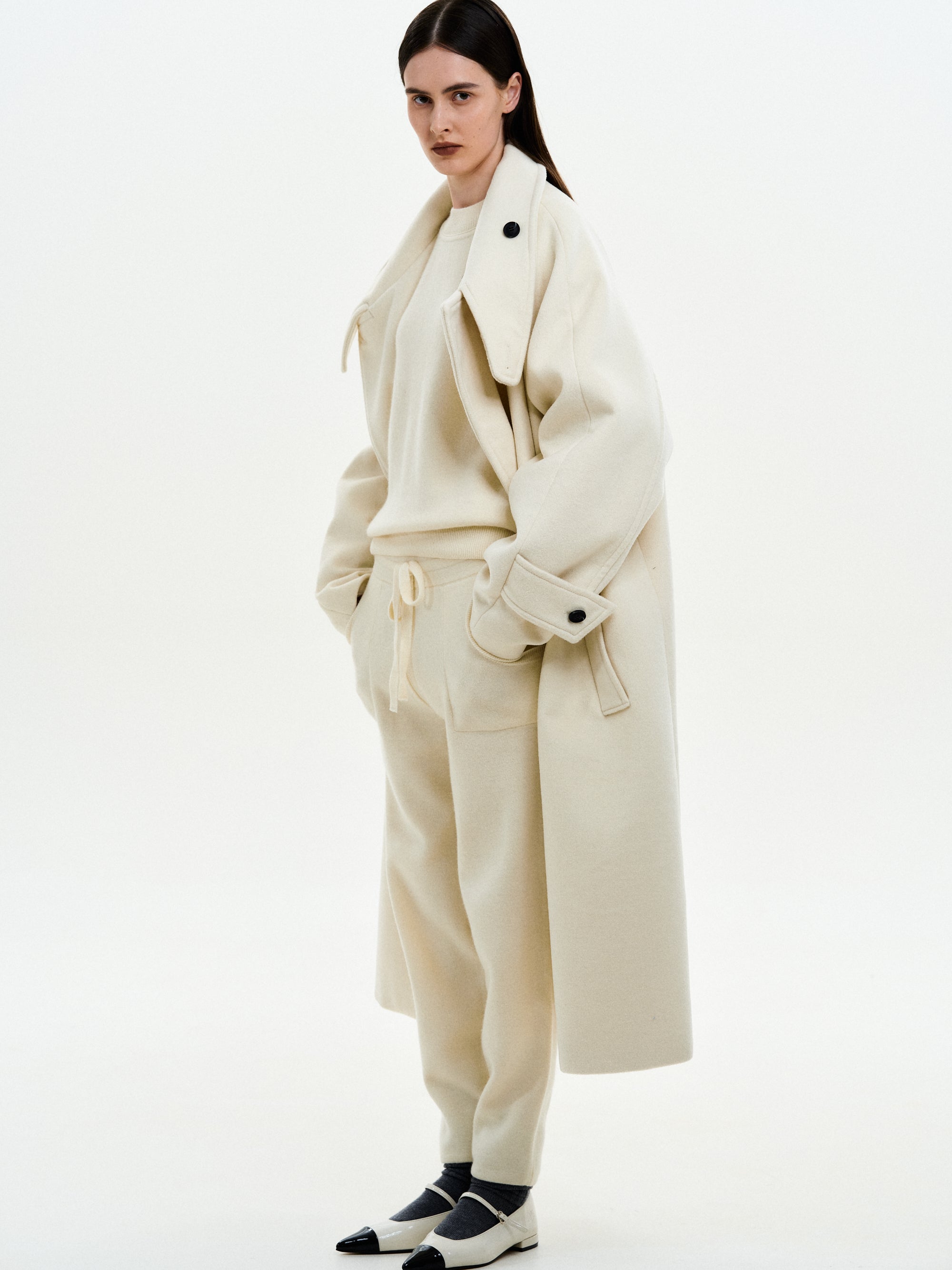 2Way High Neck Collar Coat, Ivory