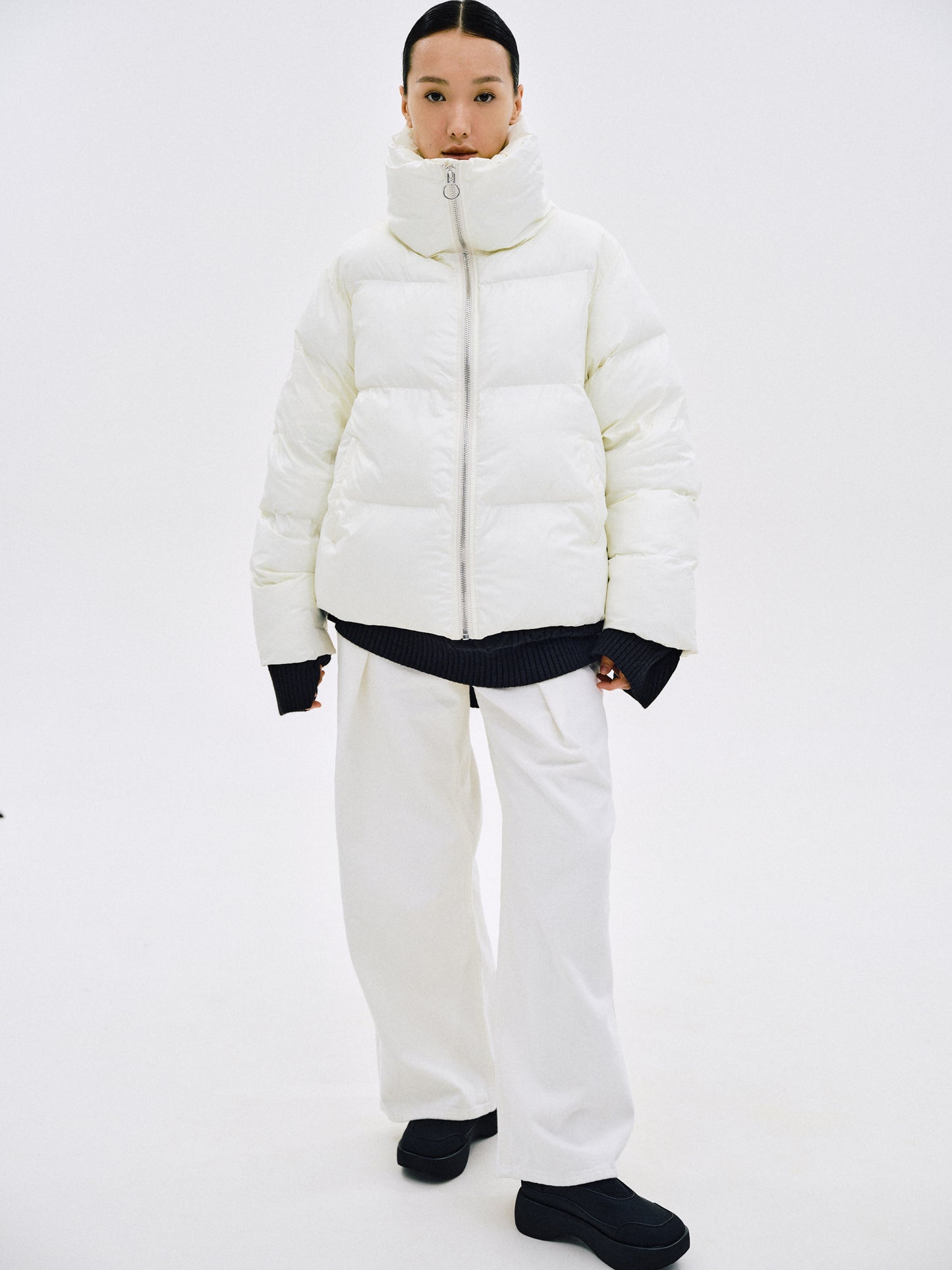 Funnel Neck Puffer Down Jacket, White