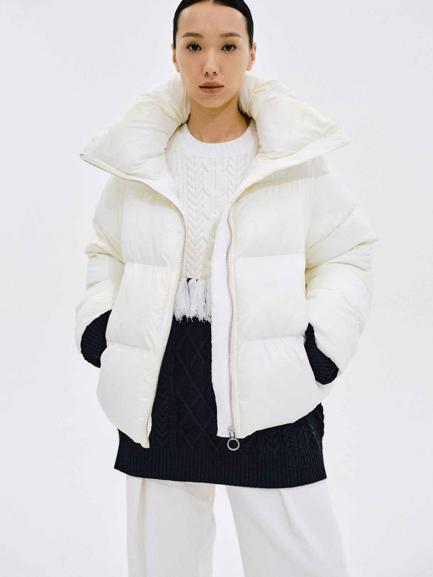 Funnel Neck Puffer Down Jacket, White