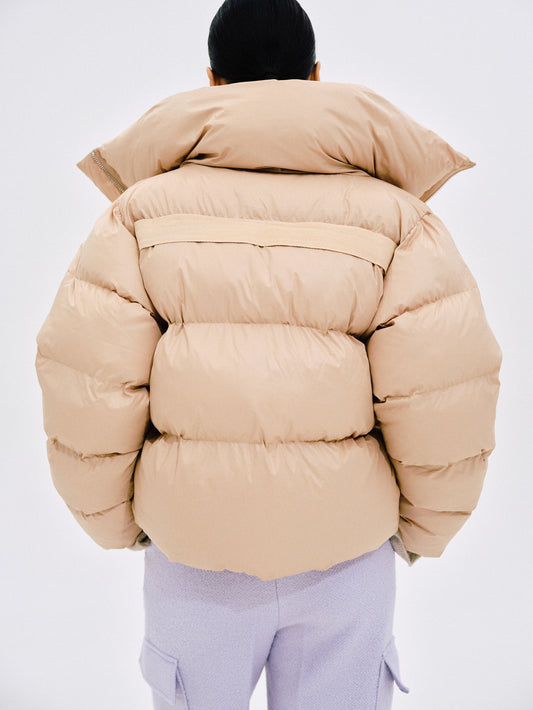 Funnel Neck Puffer Down Jacket, Salmon Pink