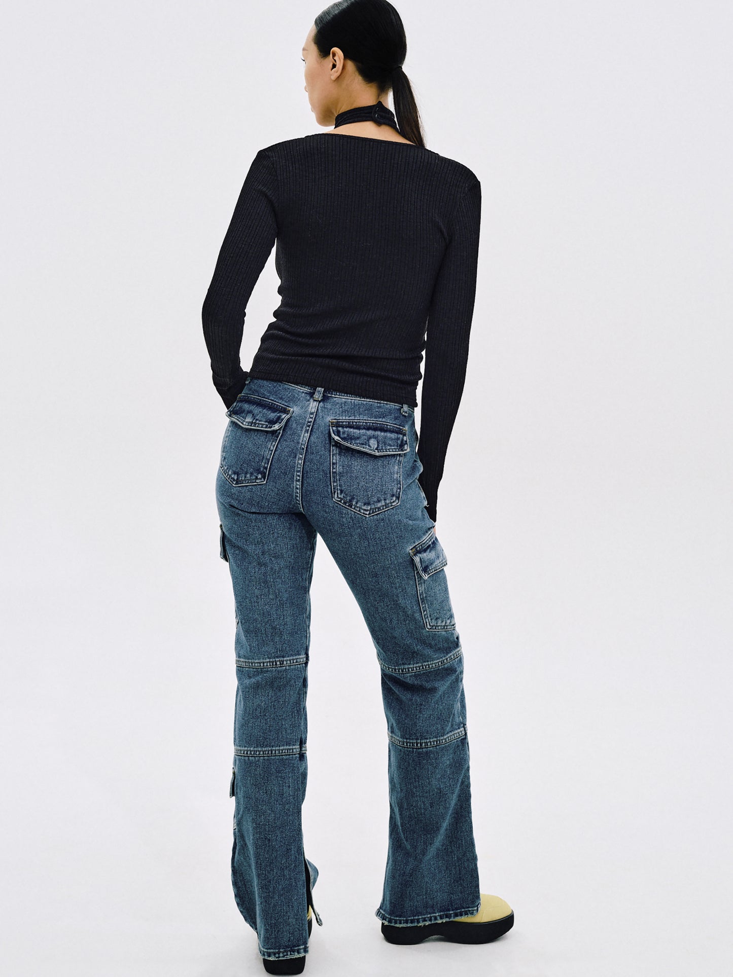 Low Rise Cargo Jeans, Mid Blue