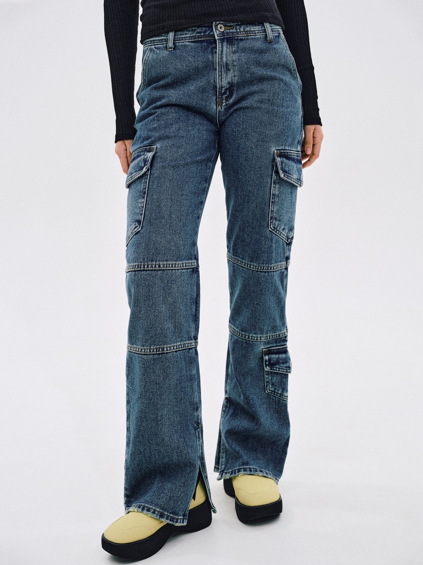 Low Rise Cargo Jeans, Mid Blue