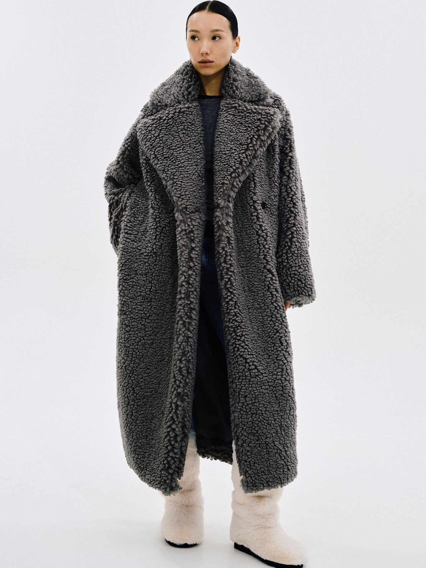 Oversized Sherpa Coat, Charcoal