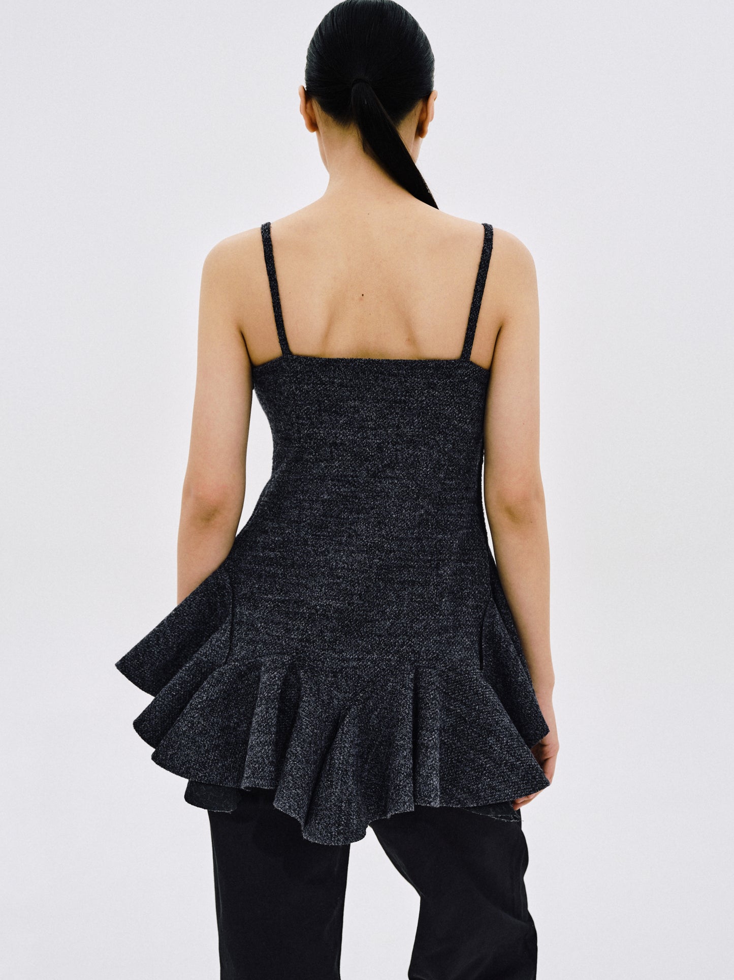 Ruffled Bustier Top, Charcoal