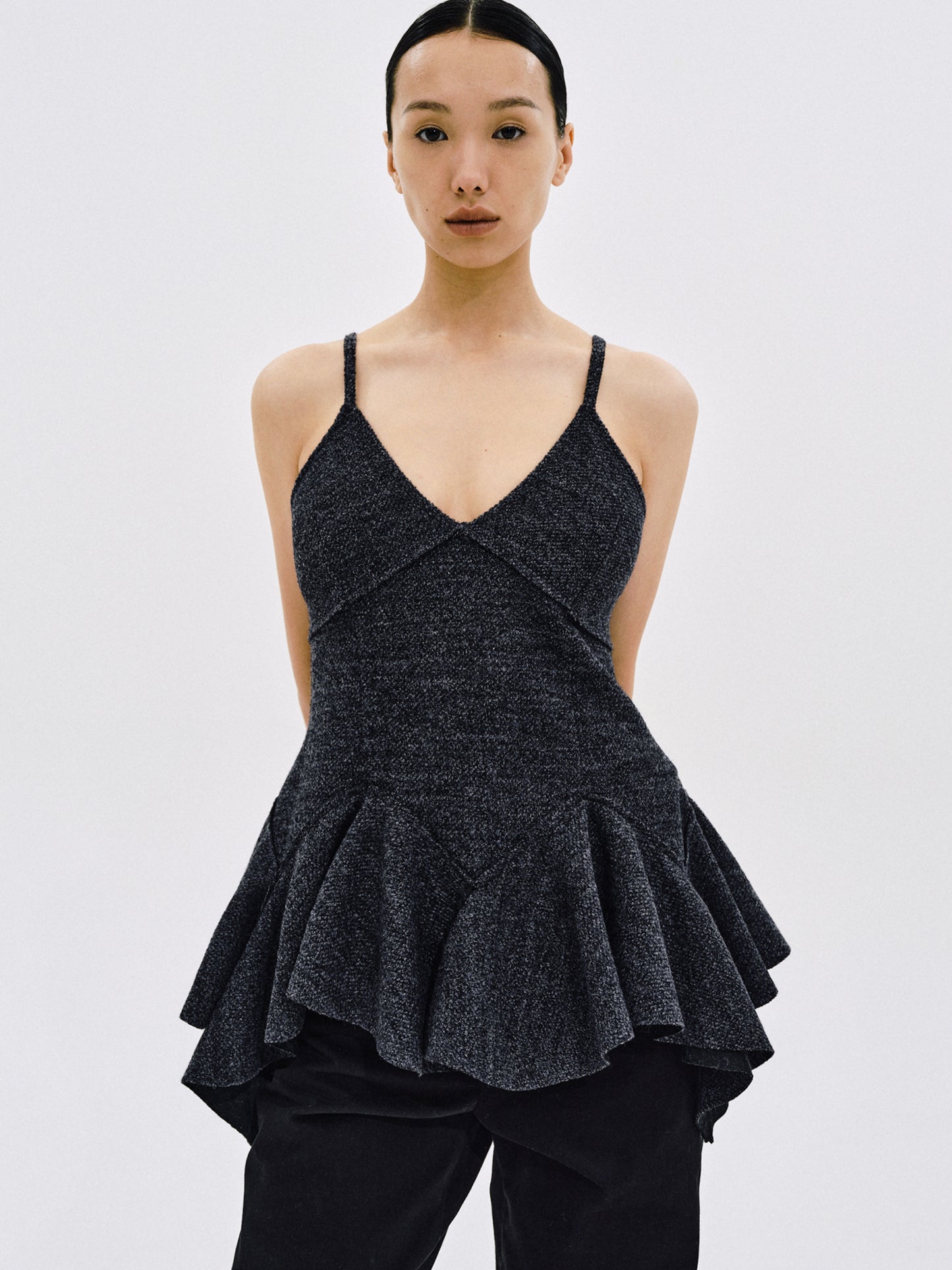 Ruffled Bustier Top, Charcoal