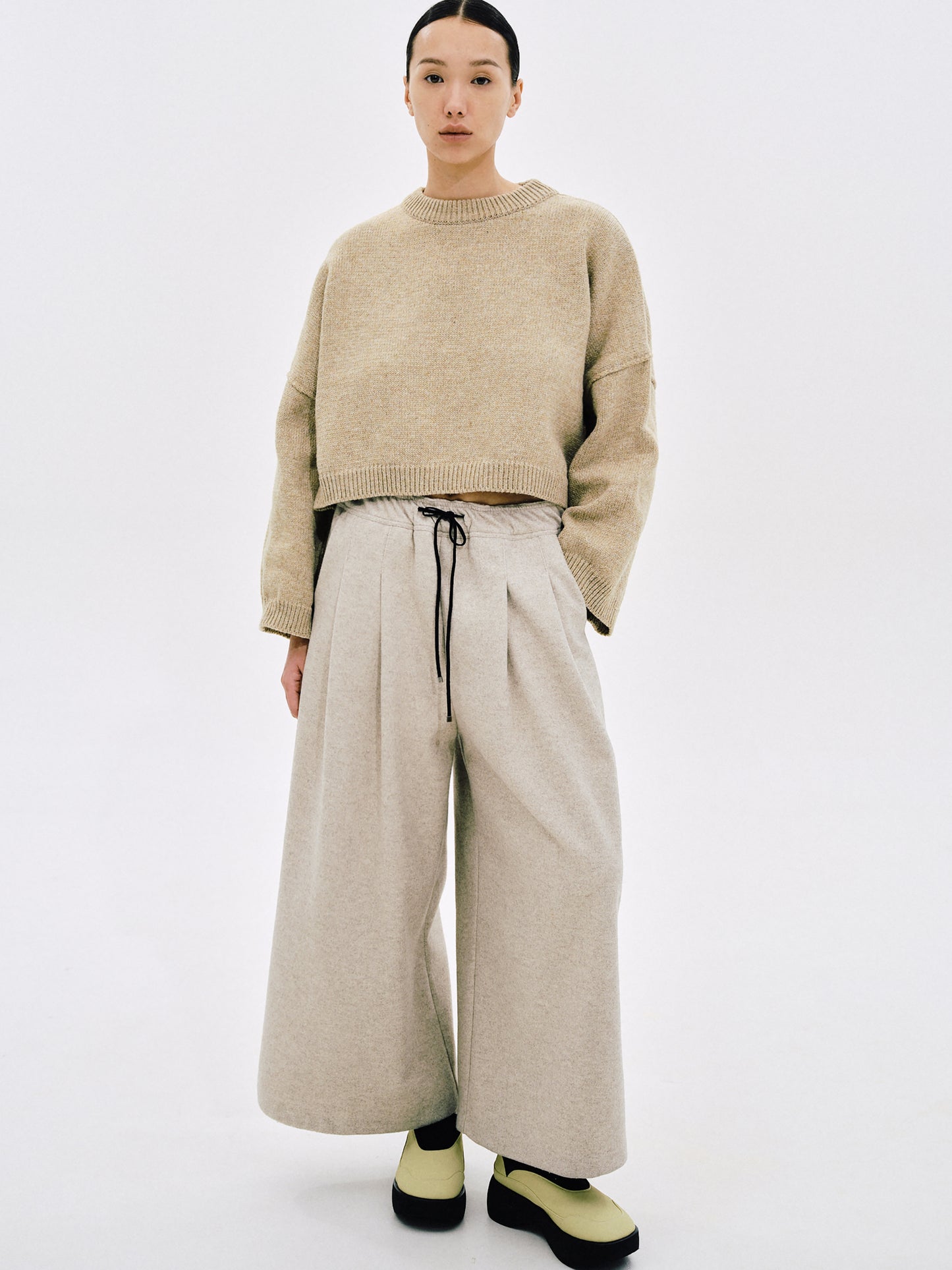 Boxy Wool Sweater, Tan Beige
