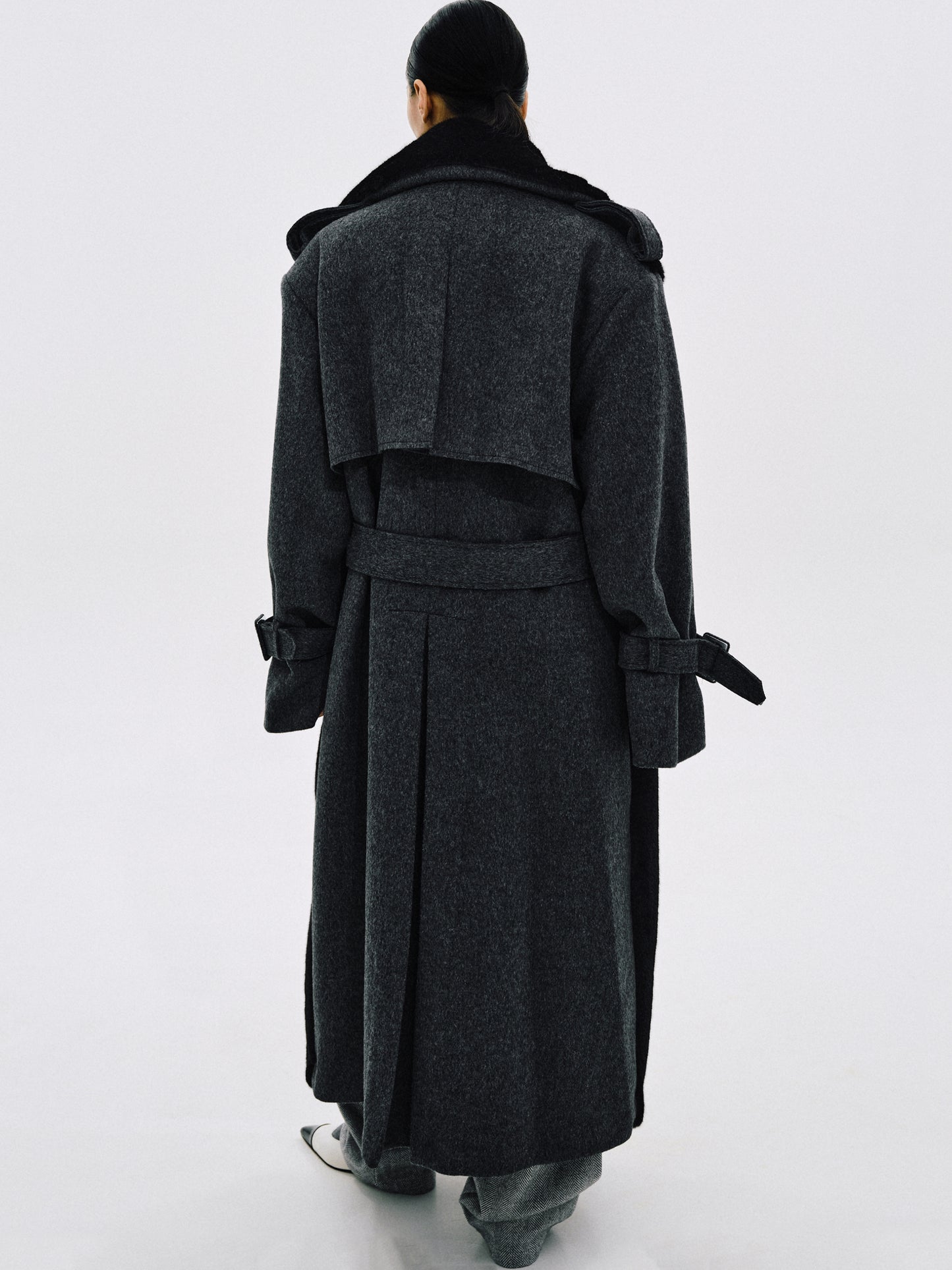 Oversized Faux Fur & Wool Coat, Black
