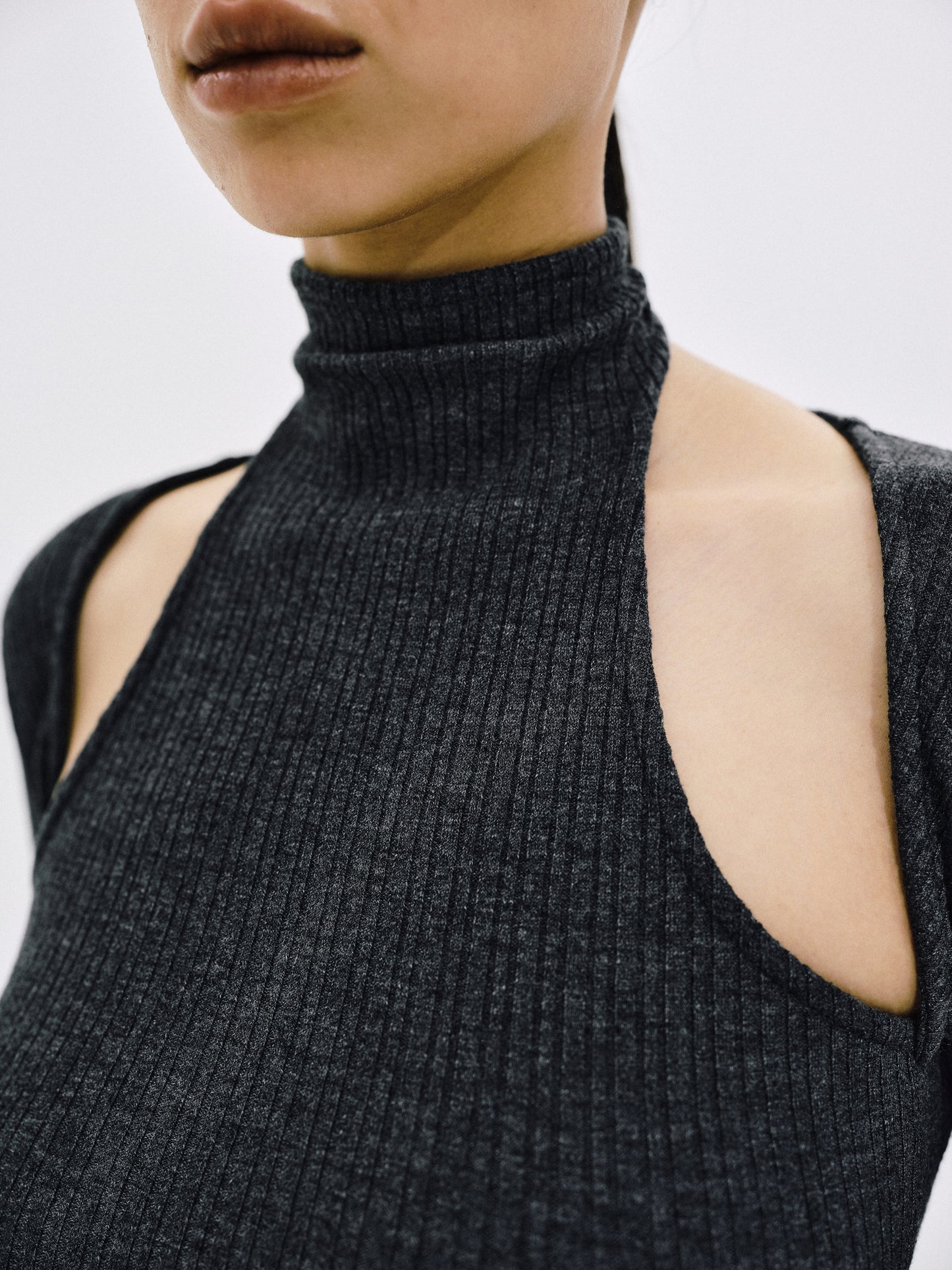 Cut Out High Neck Top, Charcoal