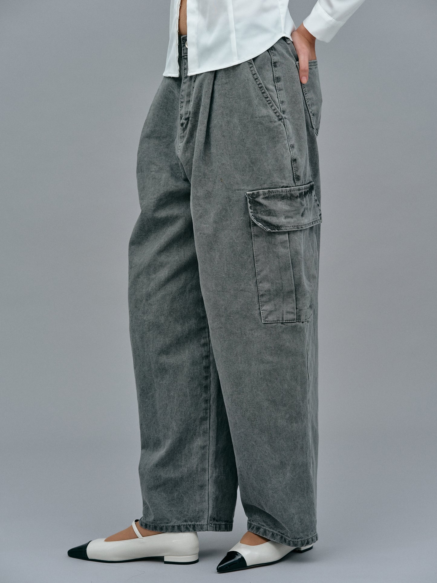 Oversized Cargo Jeans, Charcoal