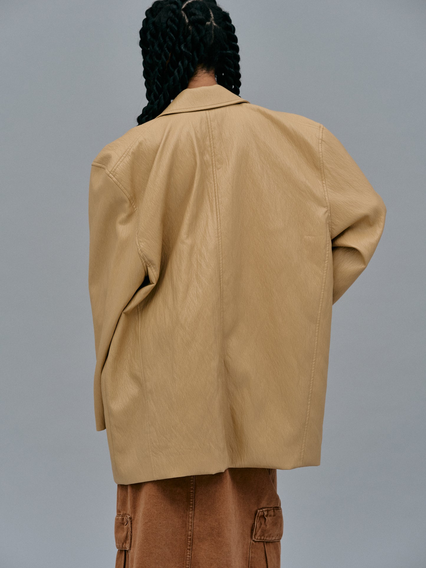 Boxy Padded Leather Jacket, Tan