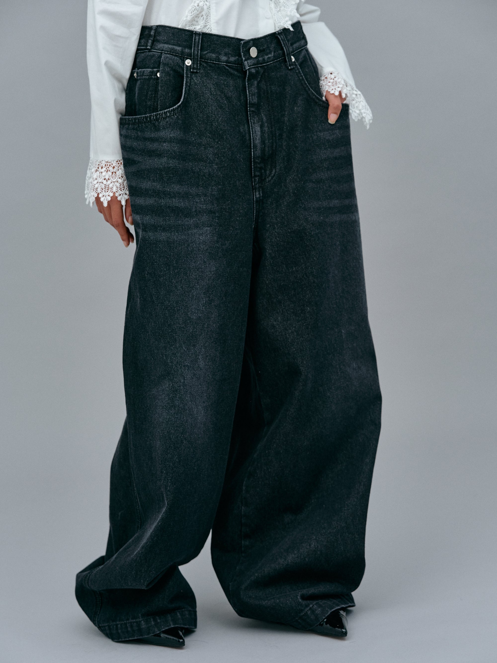 Black wide 2024 leg denim jeans