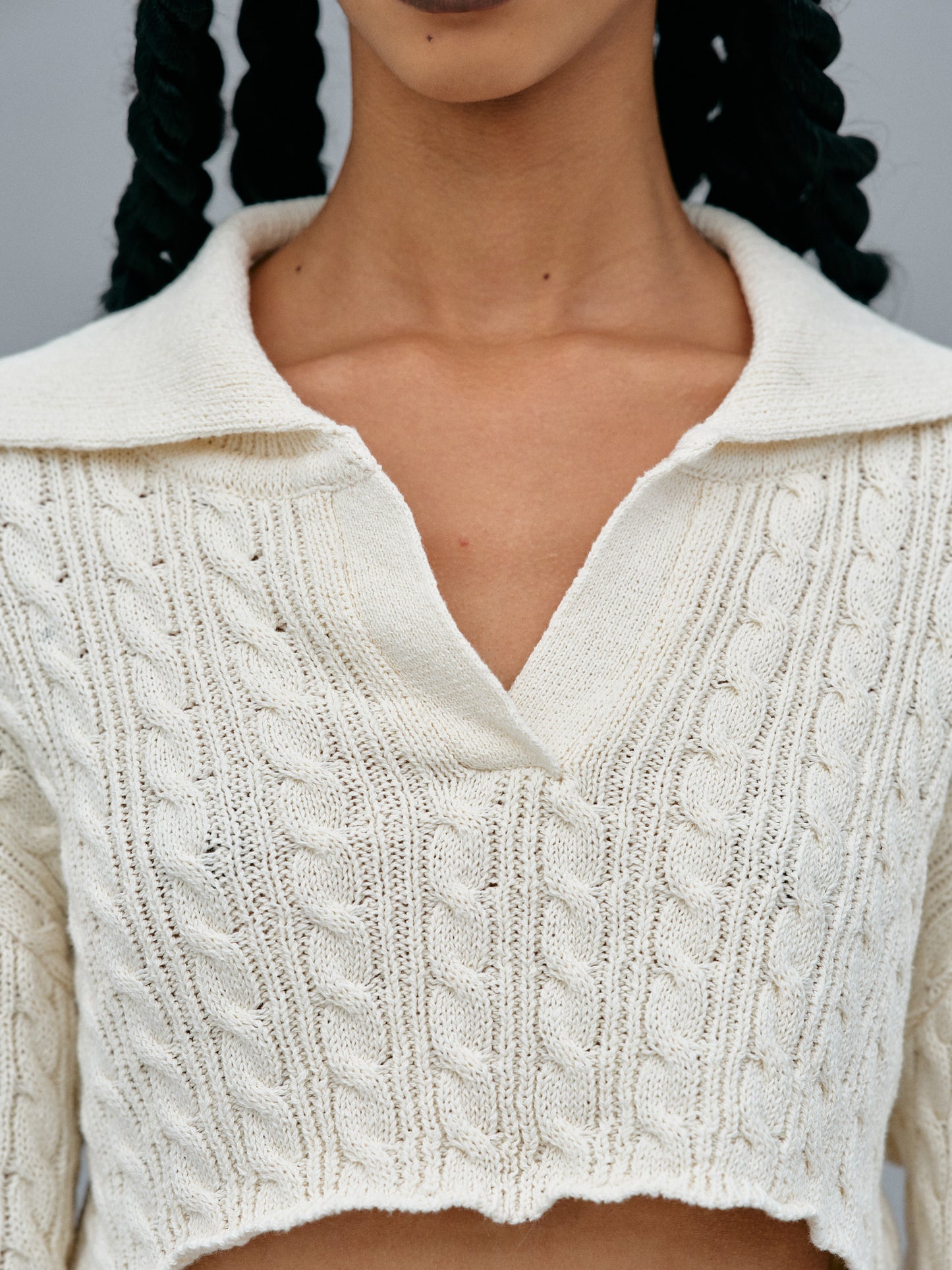 Cropped Collar Knit, Ivory