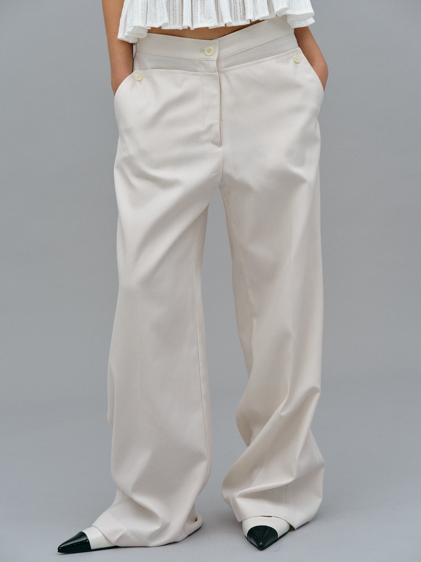 Button Paneled Trousers, Ivory