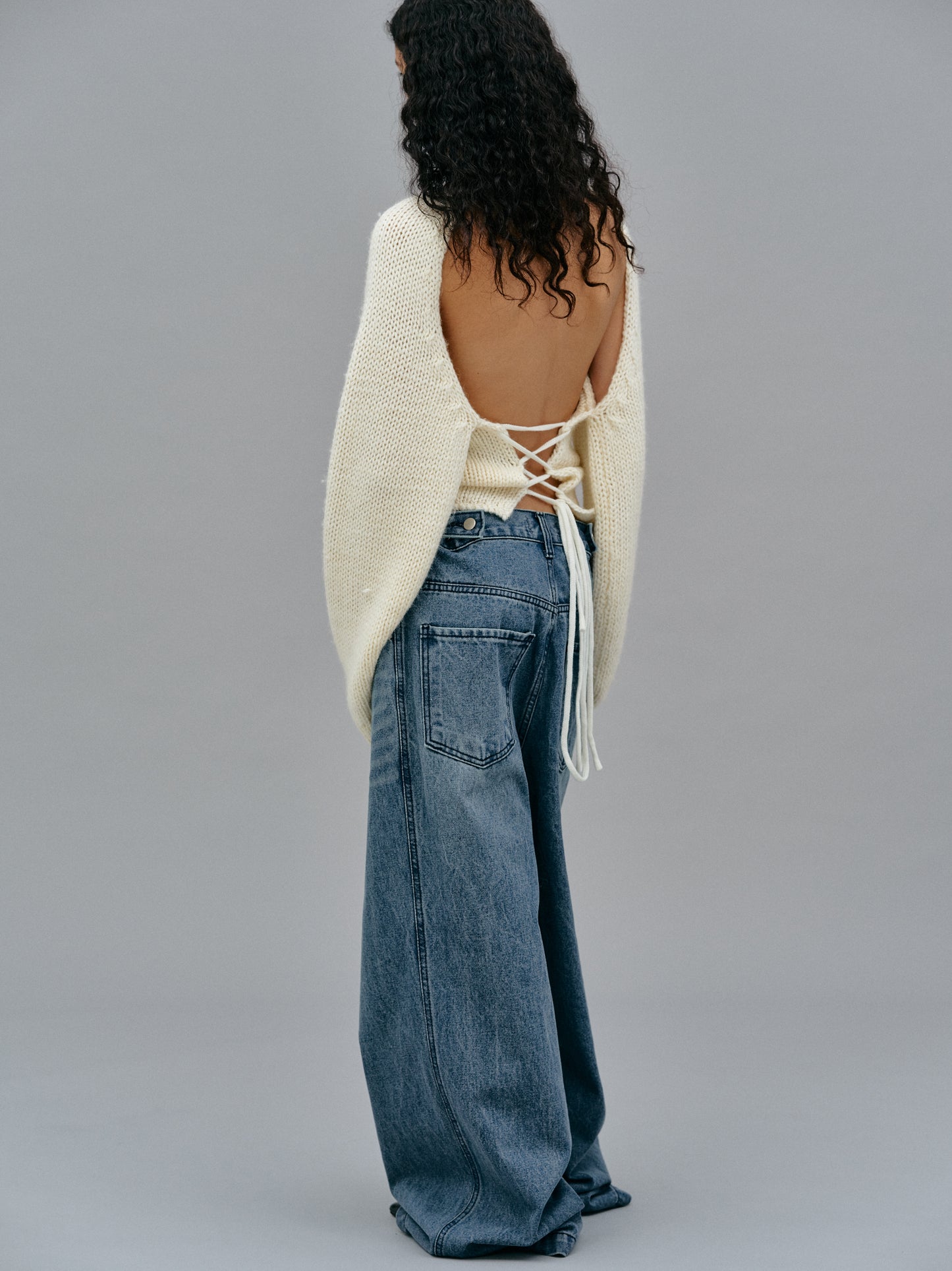 Exaggerated Wide-Leg Jeans, Blue – SourceUnknown