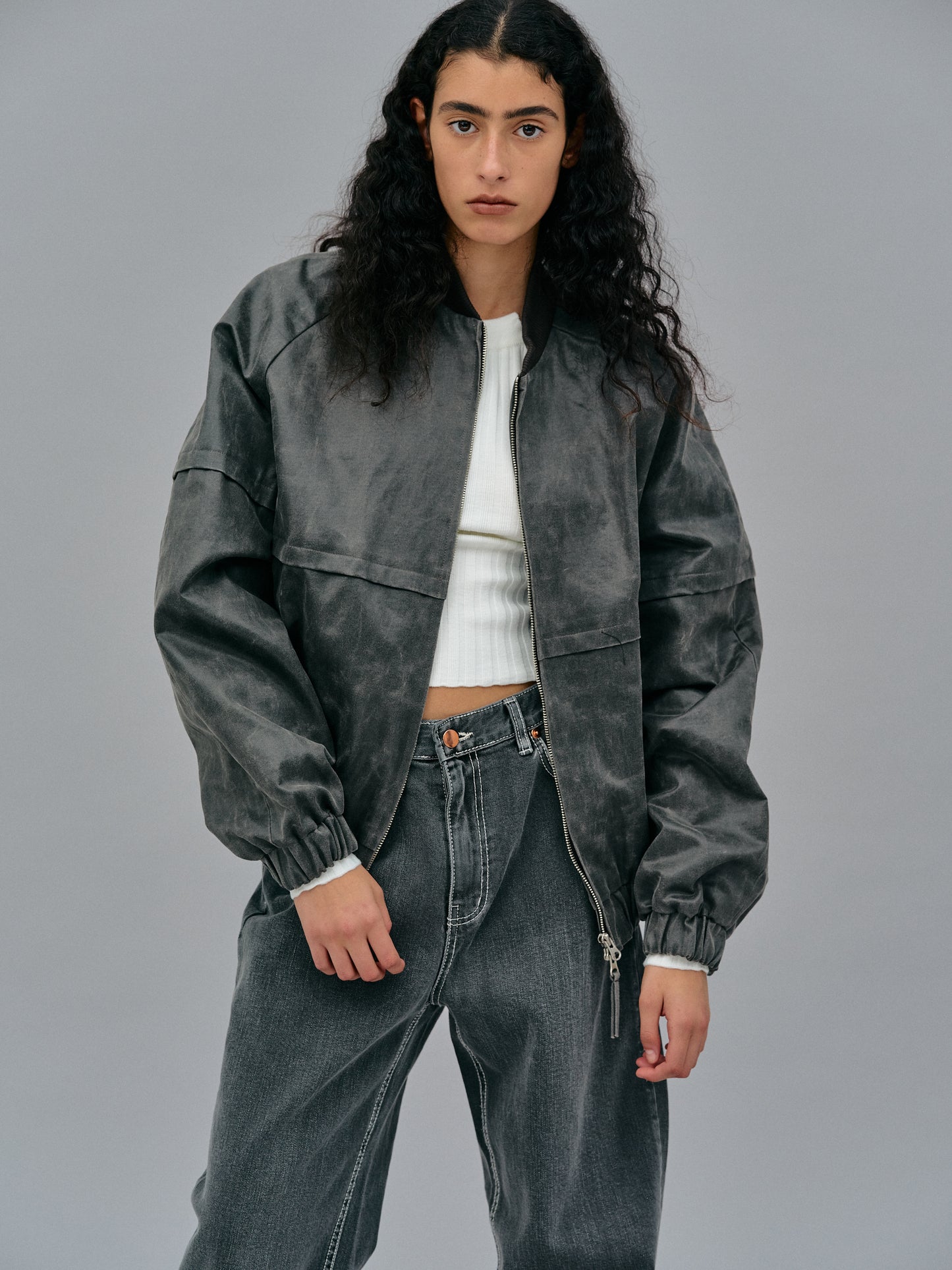 Cracked Faux Leather Jacket, Charcoal