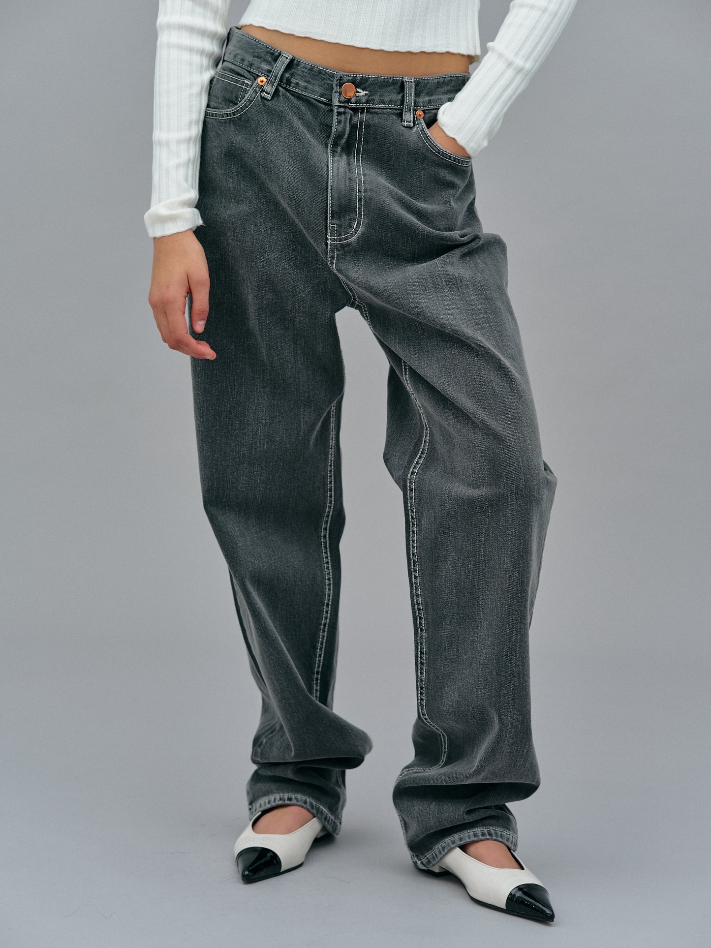 Faded Stitch Jeans, Washed Grey