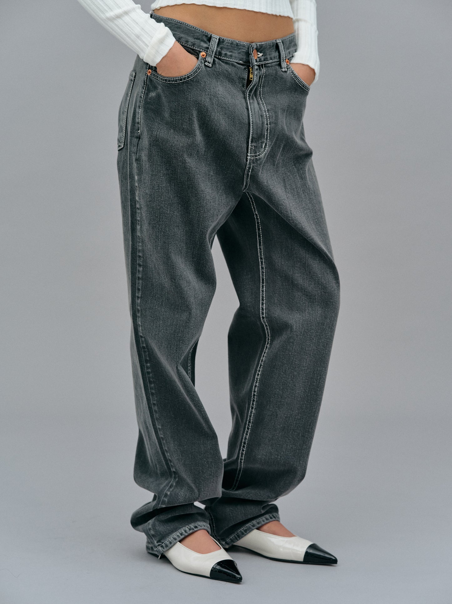 Faded Stitch Jeans, Washed Grey