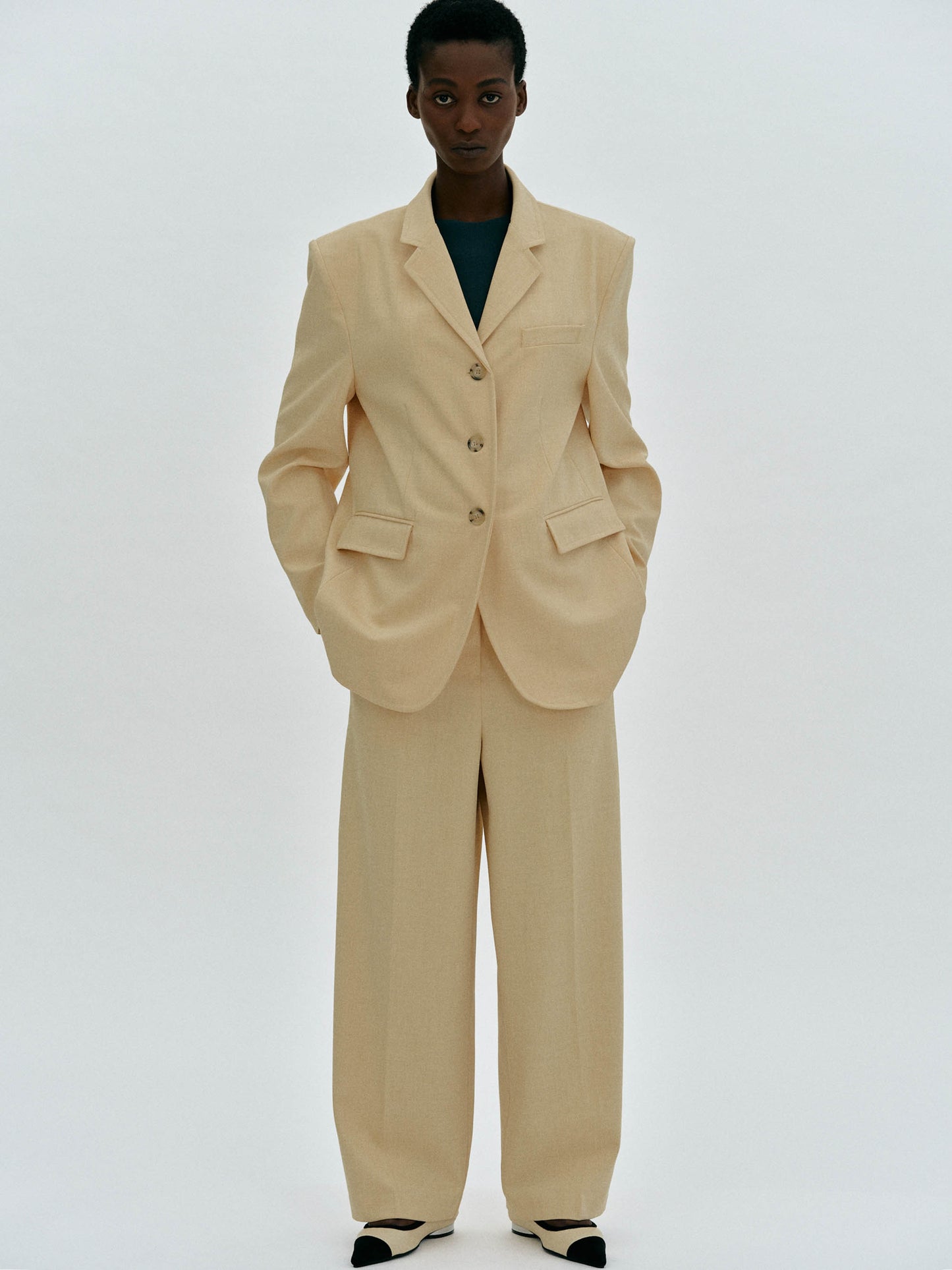 Button Front Suit Blazer, Butter