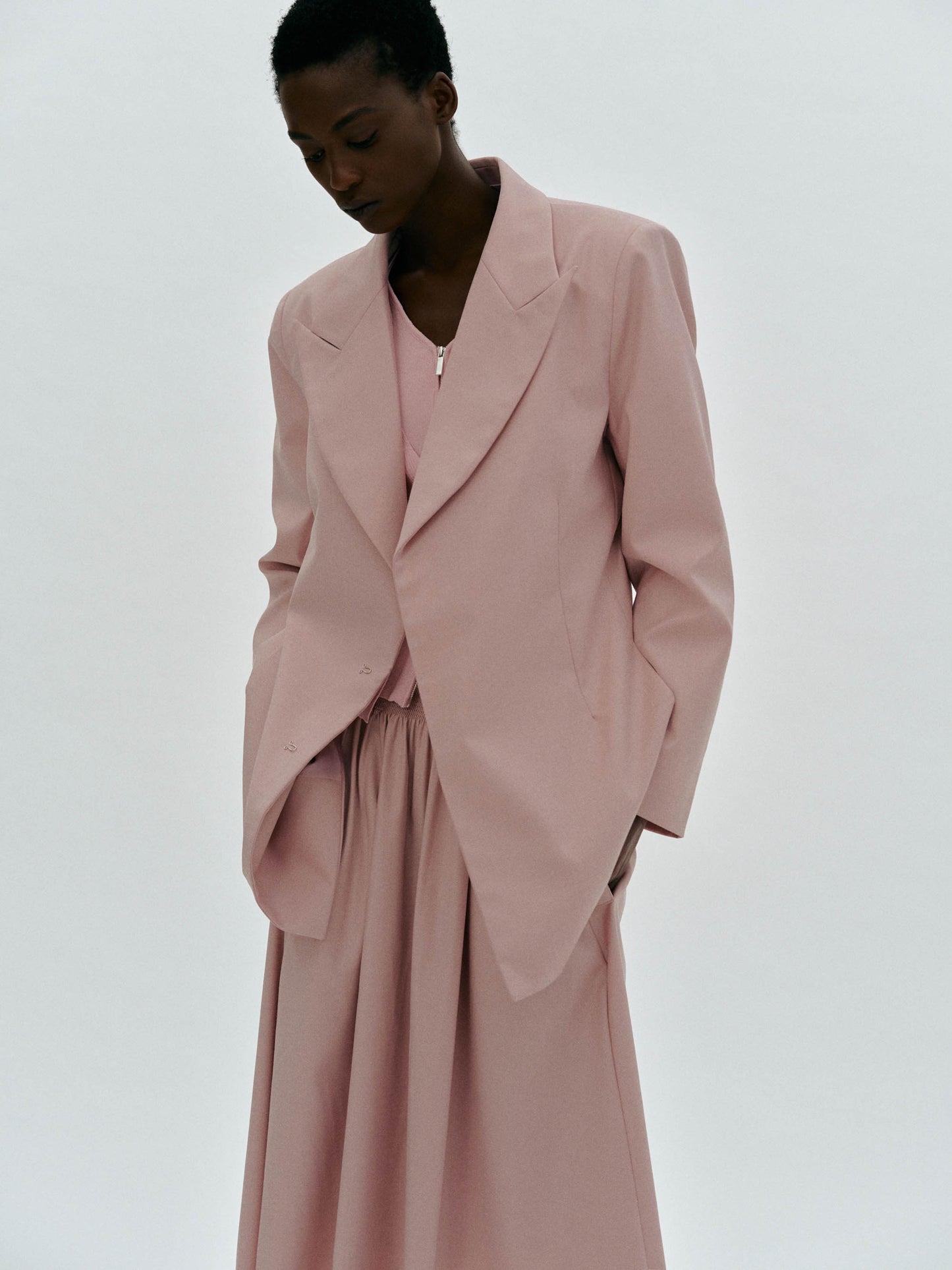 Hook-Eye Suit Blazer, Dusty Pink