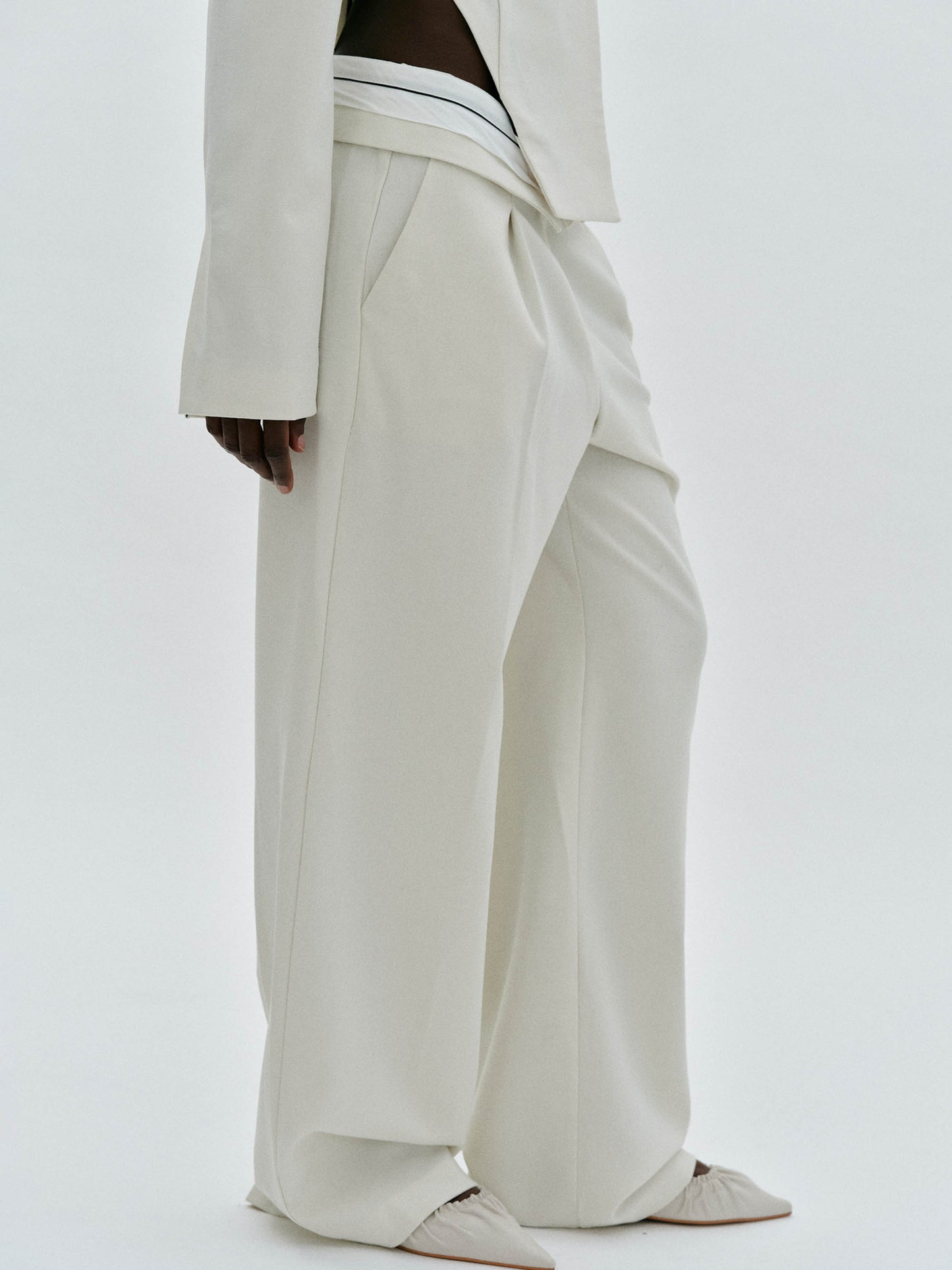 Reversed Waistband Suit Trousers, Alabaster