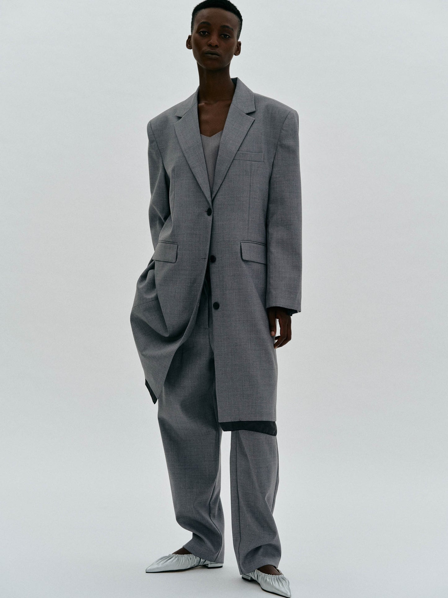 Layered Long Suit Blazer, Grey