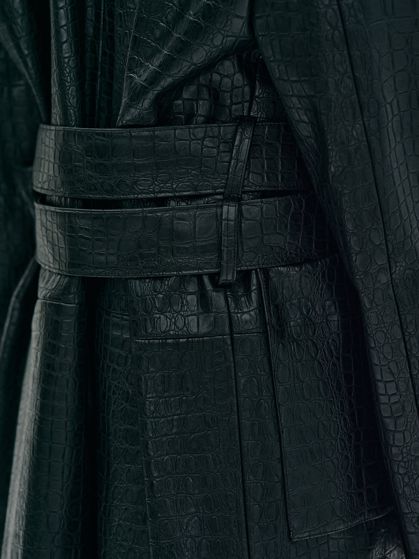 Vegan Leather Robe Coat, Black SourceUnknown