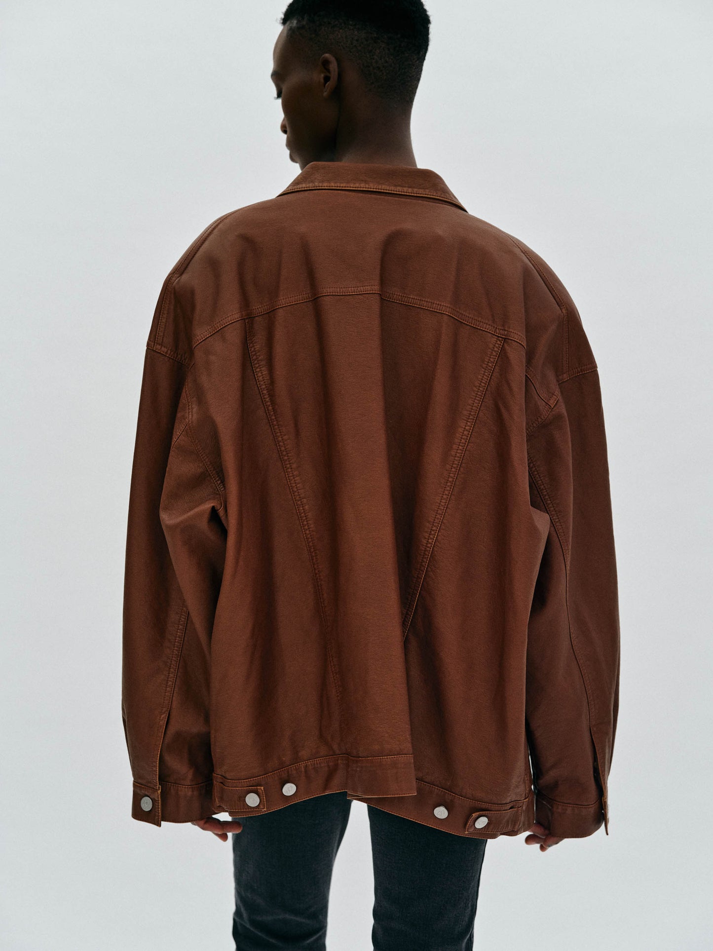 Faded Leather Boyfriend Shirt, Brown