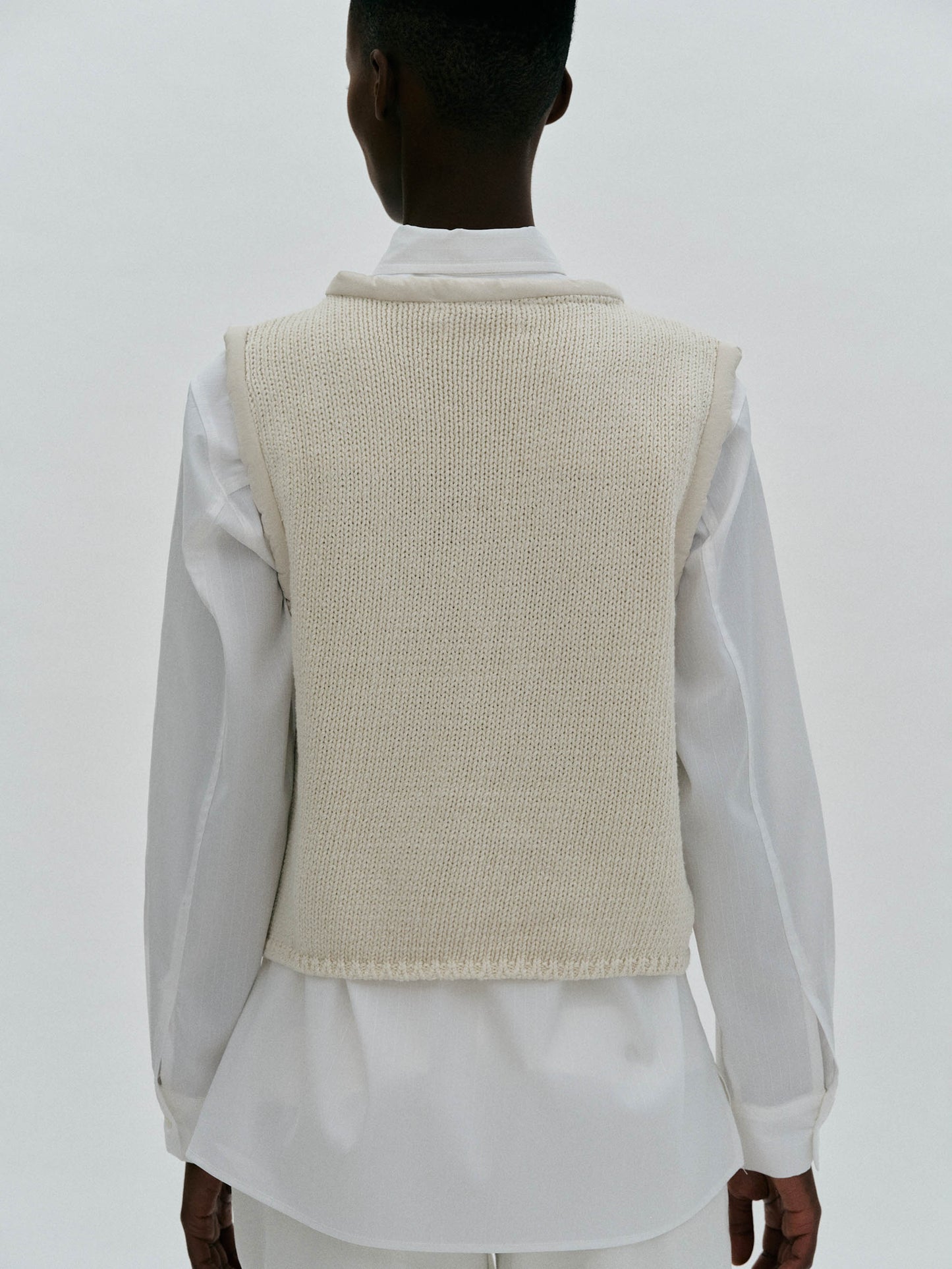 Puff Piped Knit Vest, Eggshell