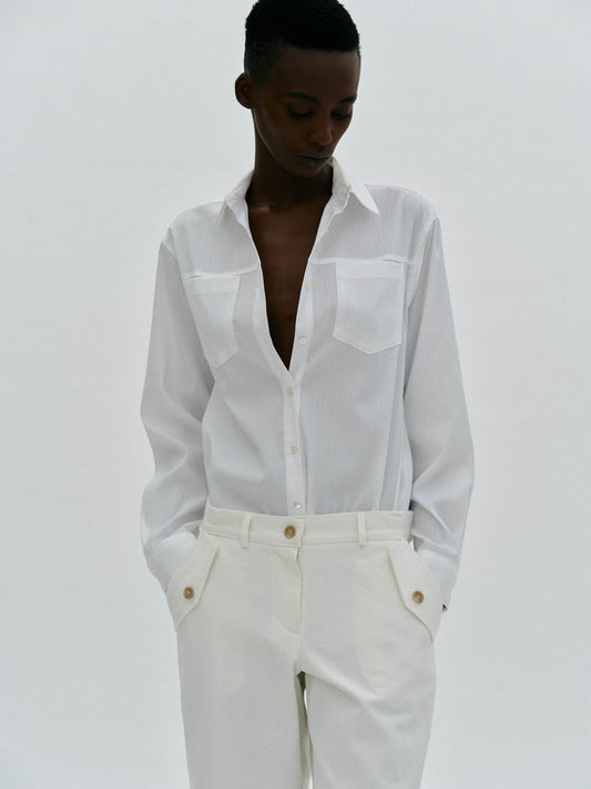 Pinstripe Suiting Shirt, White