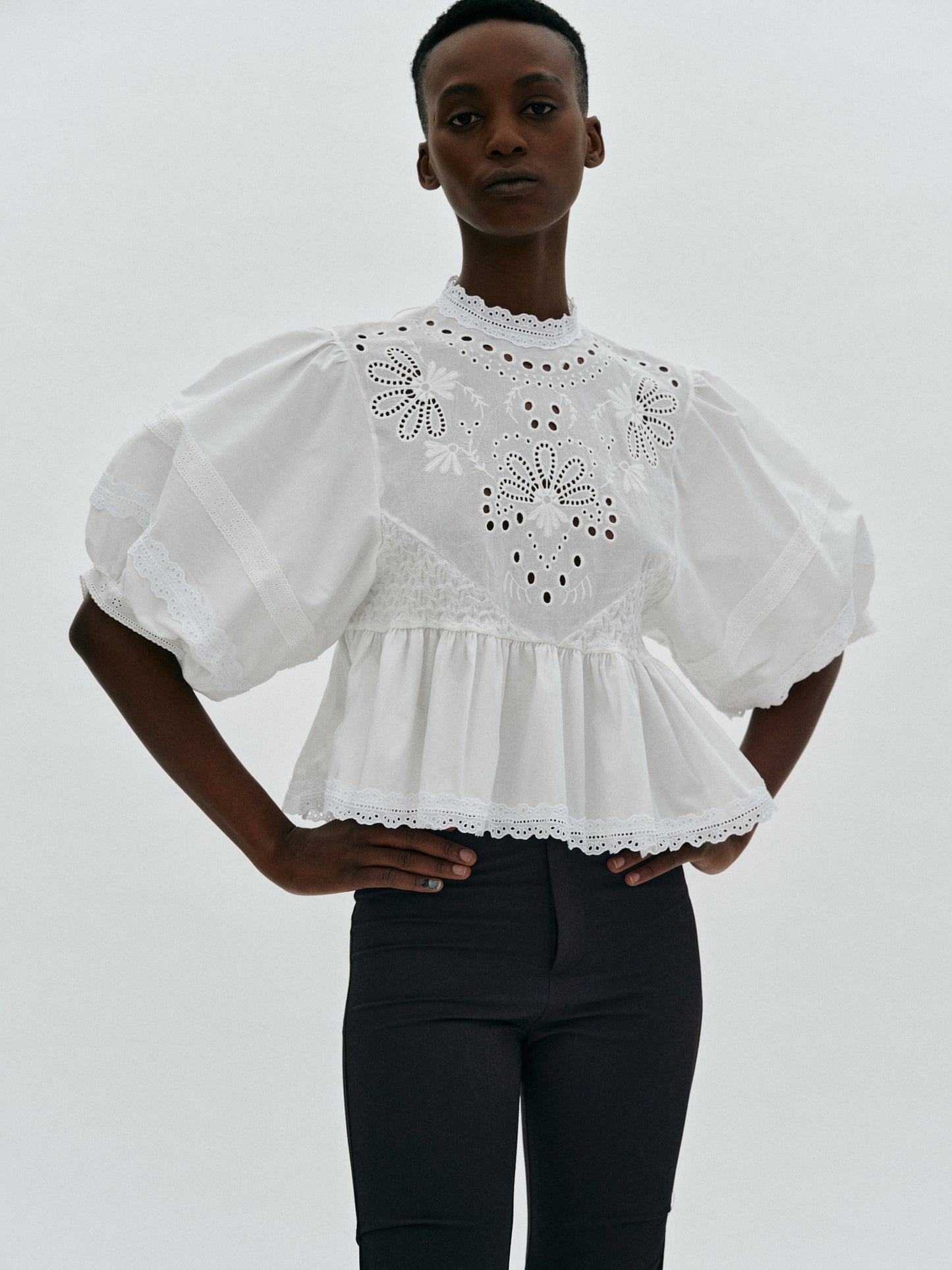 Balloon Sleeve Punch Blouse, White – SourceUnknown