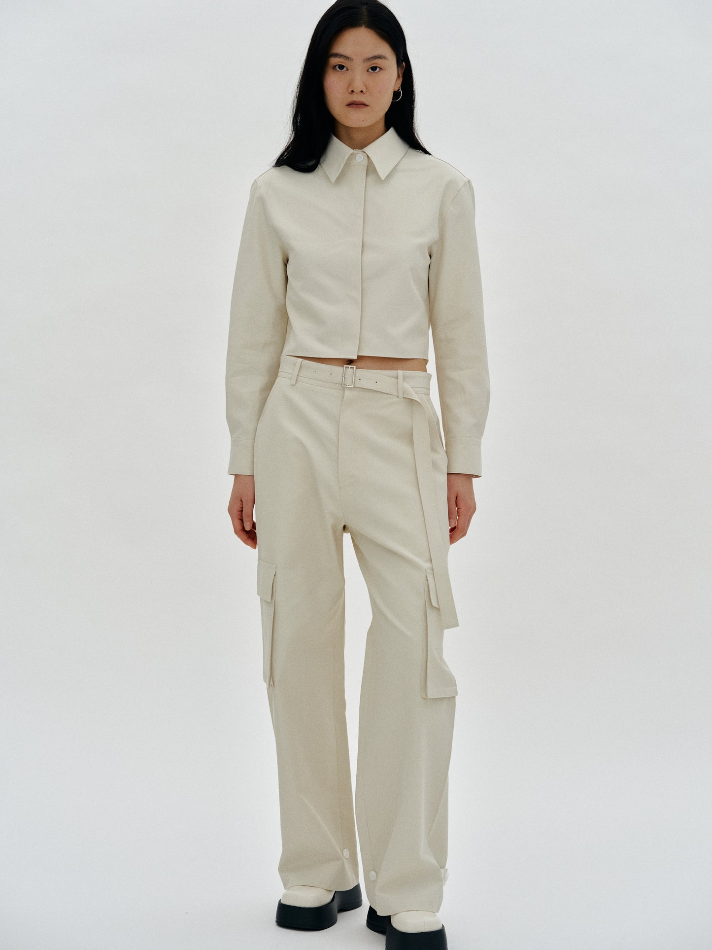 Belted Cargo Trousers, Beige