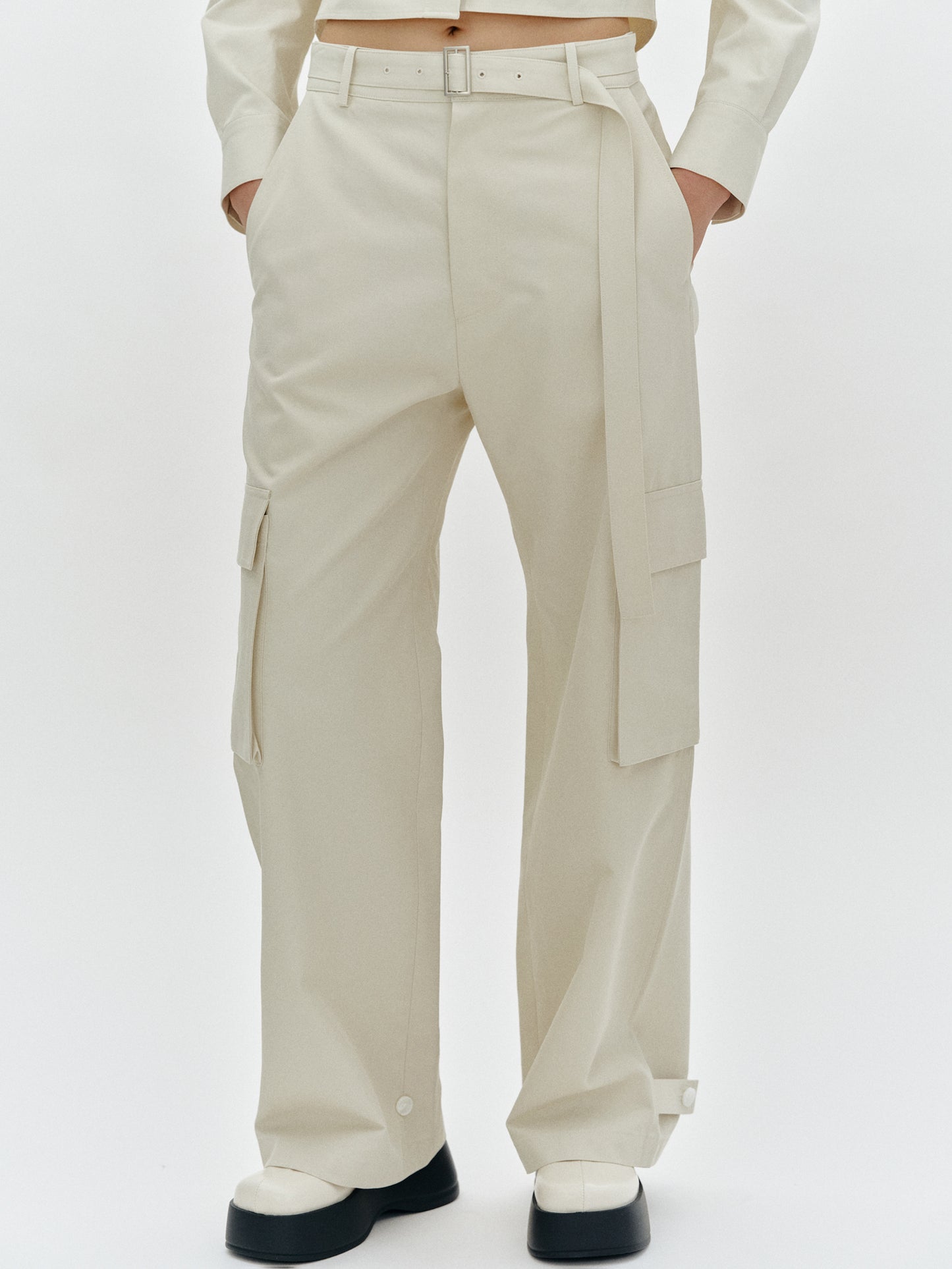 Belted Cargo Trousers, Beige