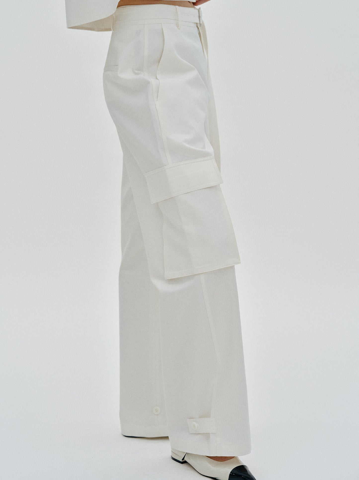 Belted Cargo Trousers, White