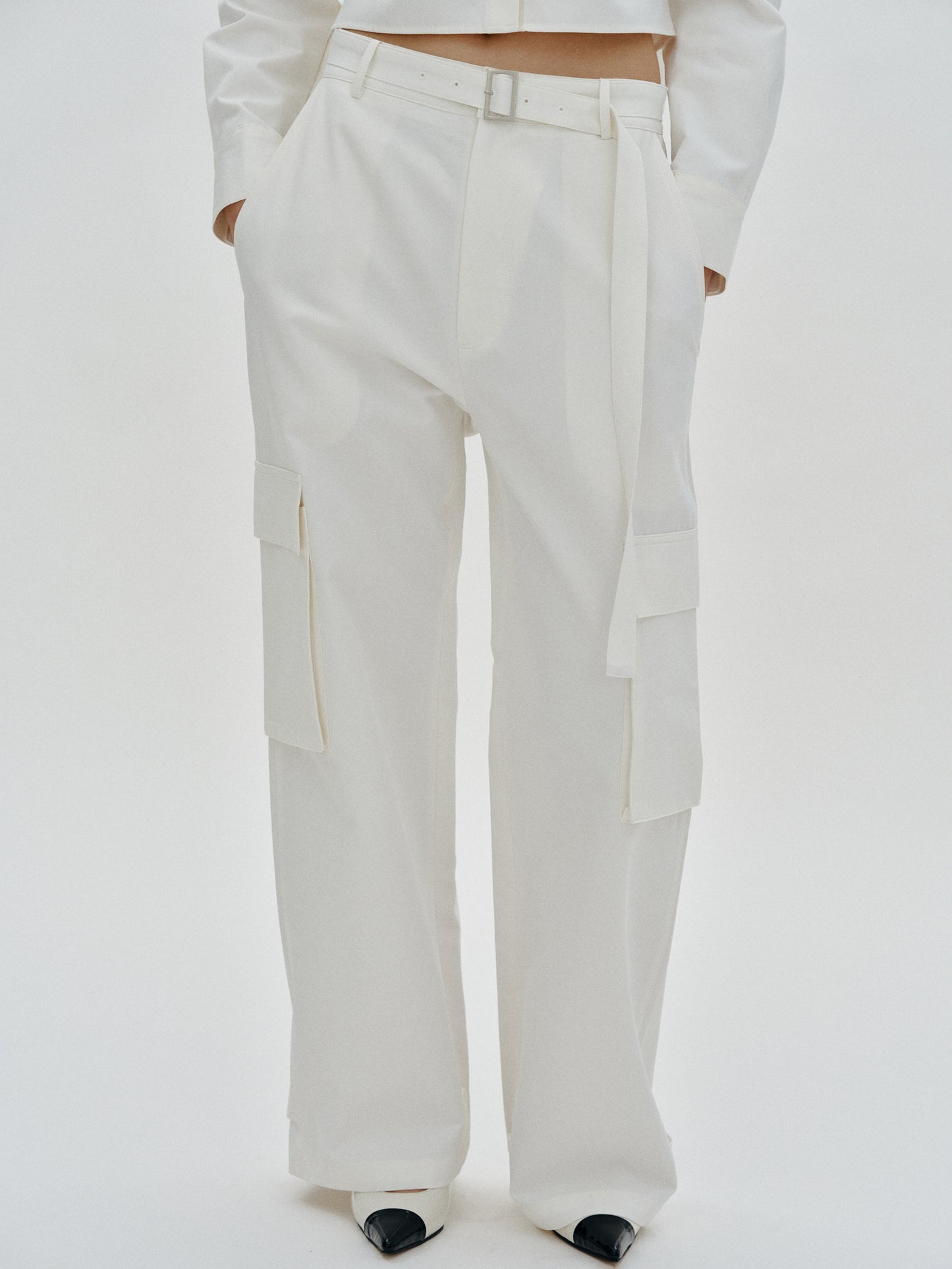 Belted Cargo Trousers, White