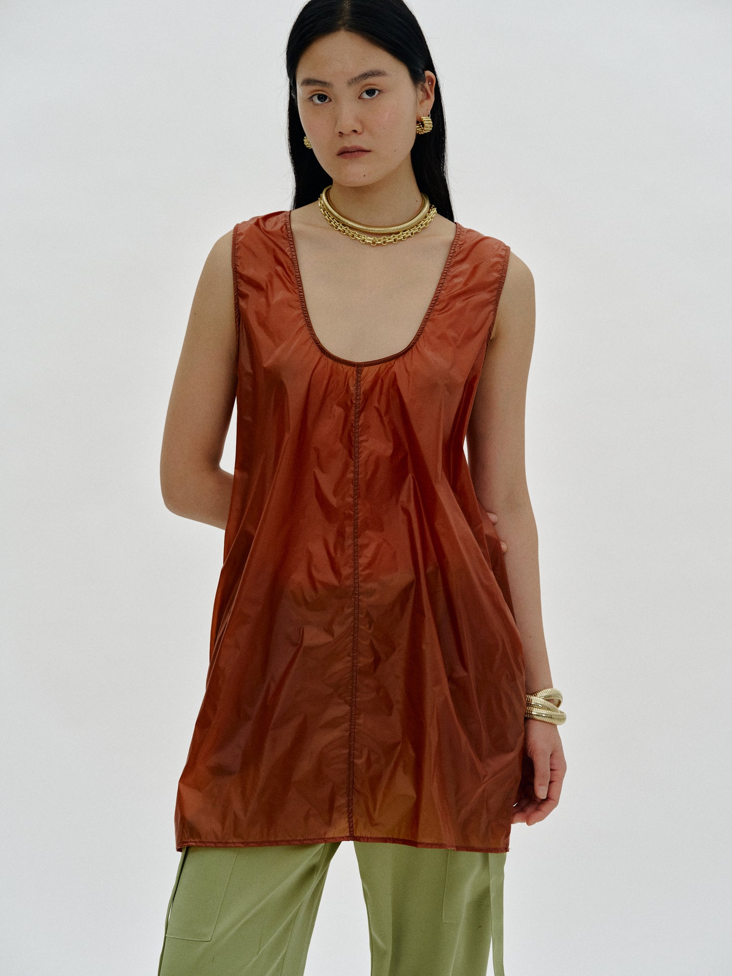 Vinyl Tunic Mini Dress, Squash