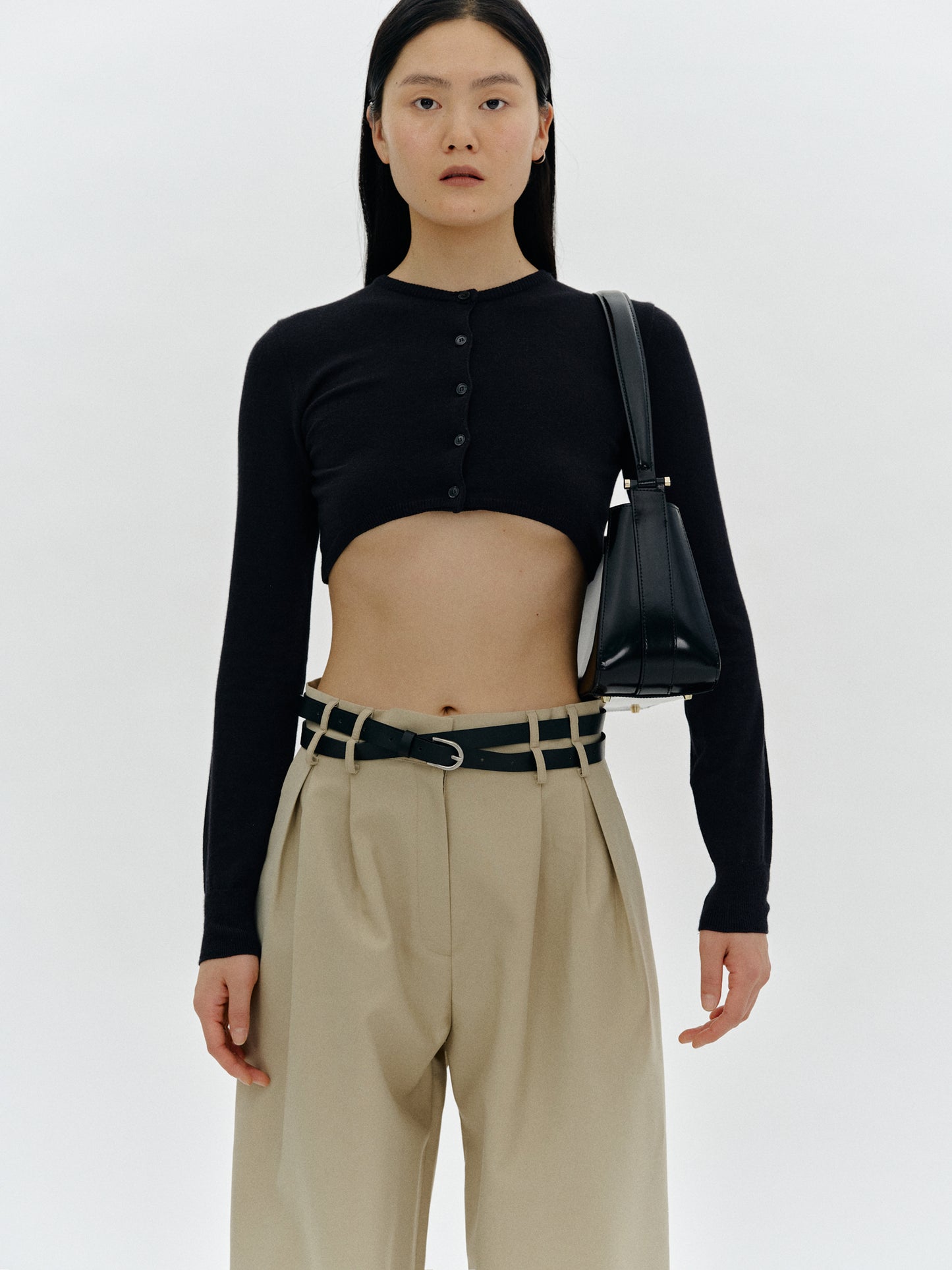 Leather Shoulder Bag, Black