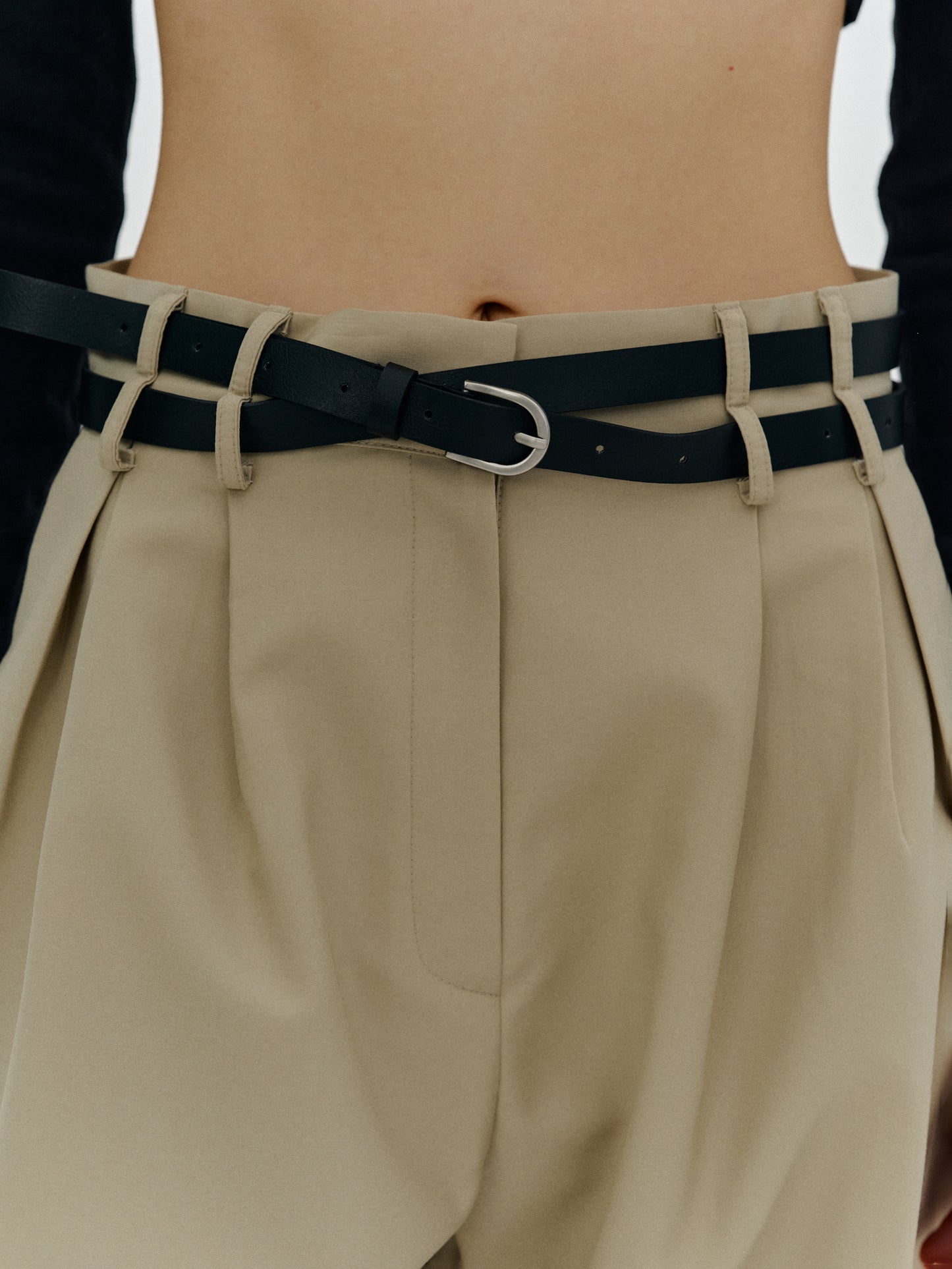 Double Belt Loop Trousers, Beige