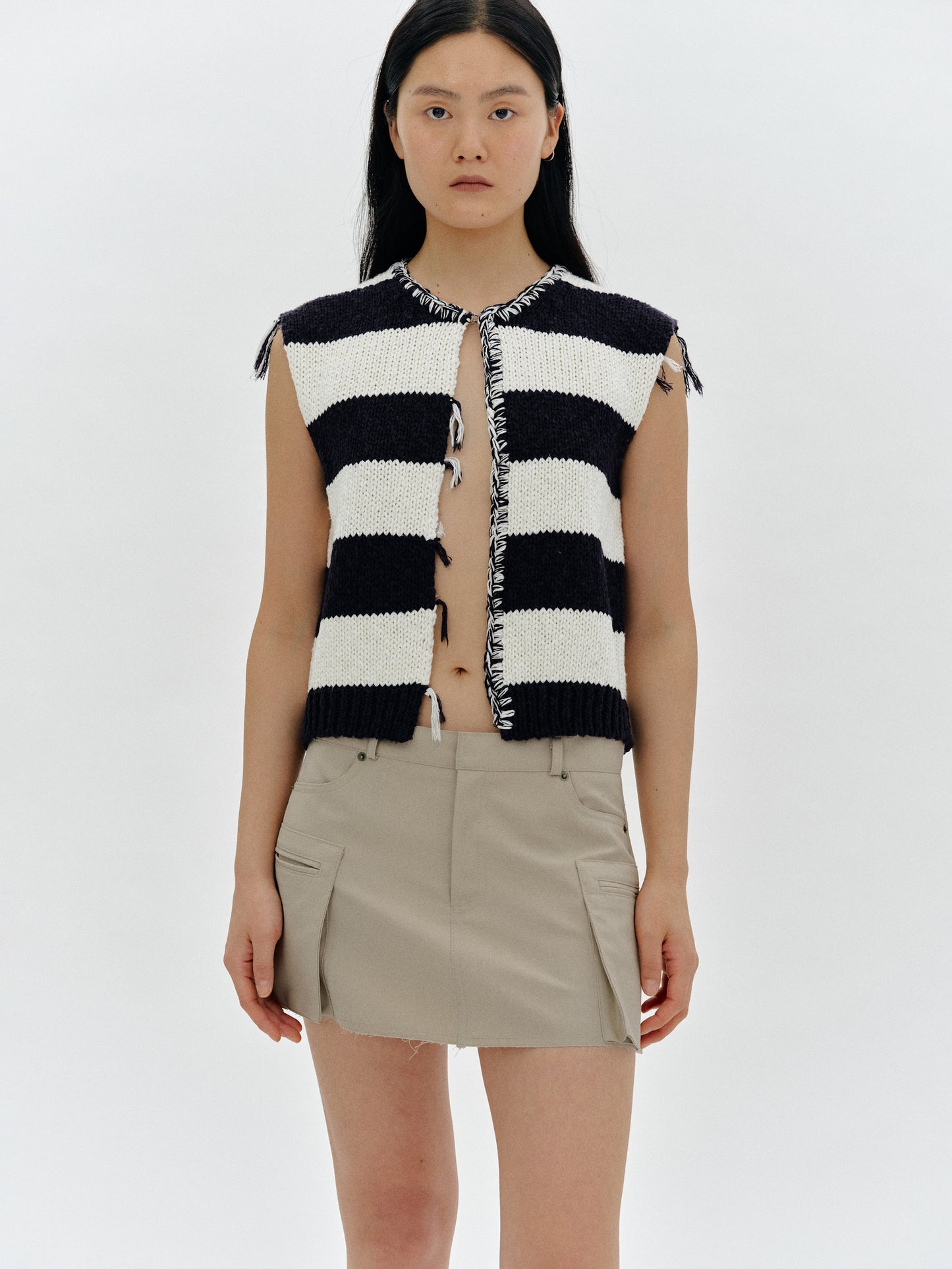 Stripe Frayed Knit, Black