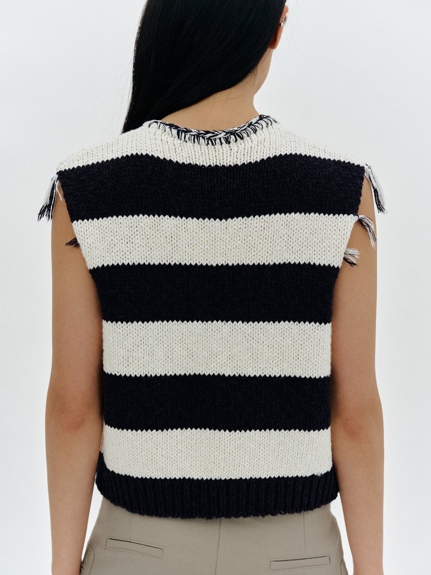 Stripe Frayed Knit, Black