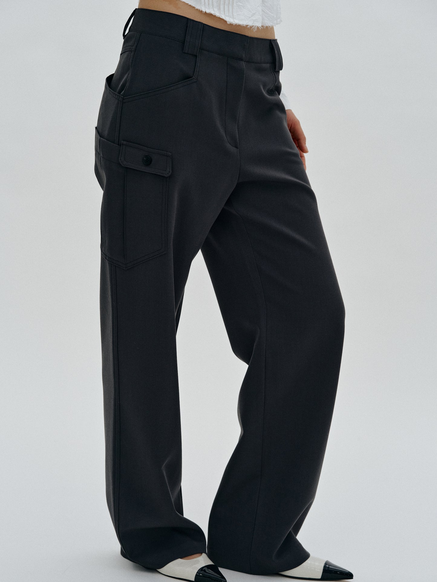 Slouchy Cargo Trousers, Dark Charcoal
