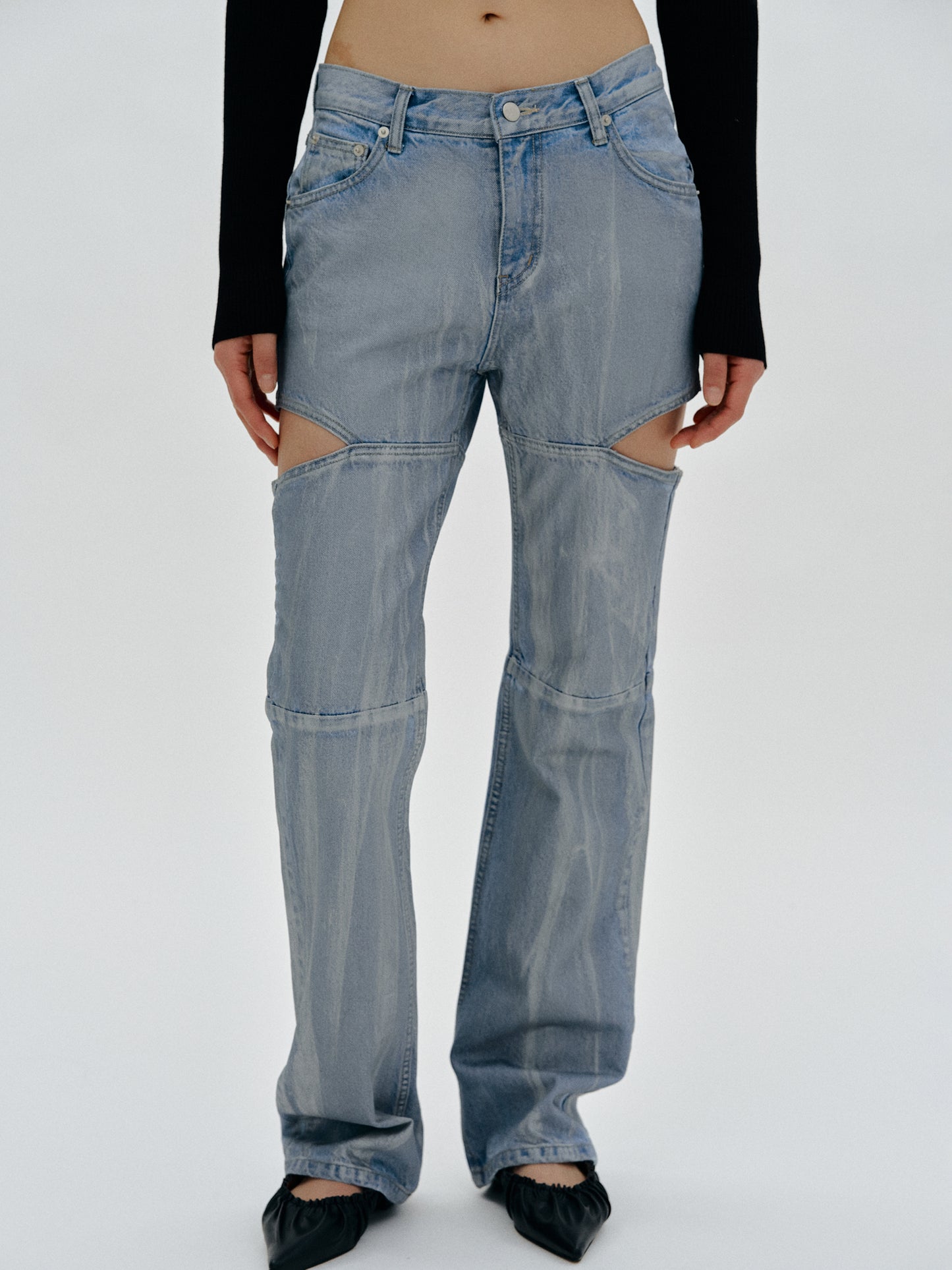 Cut Out Coated Jeans, Stone Washed