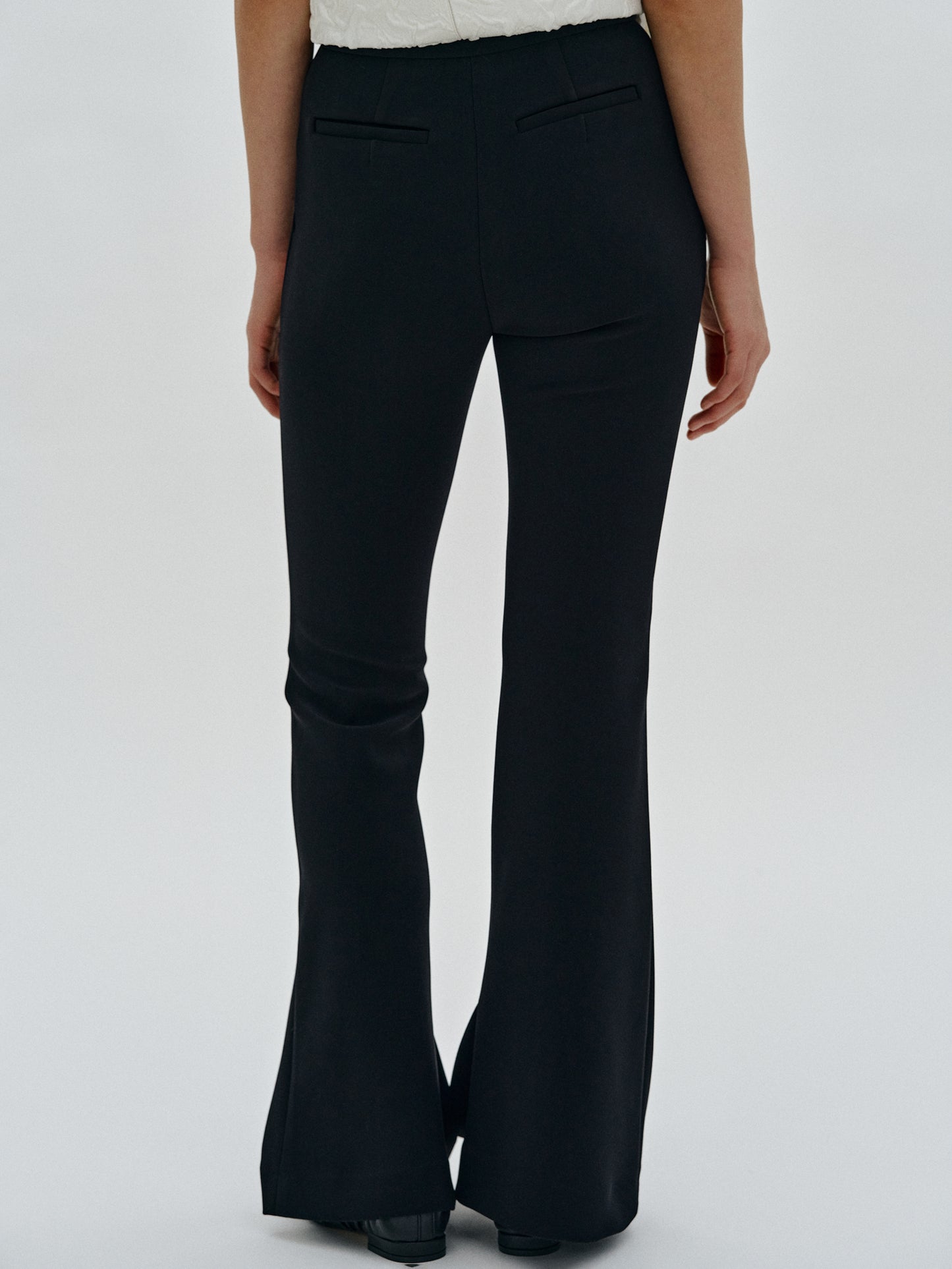 Fitted Long Slit Trousers, Black