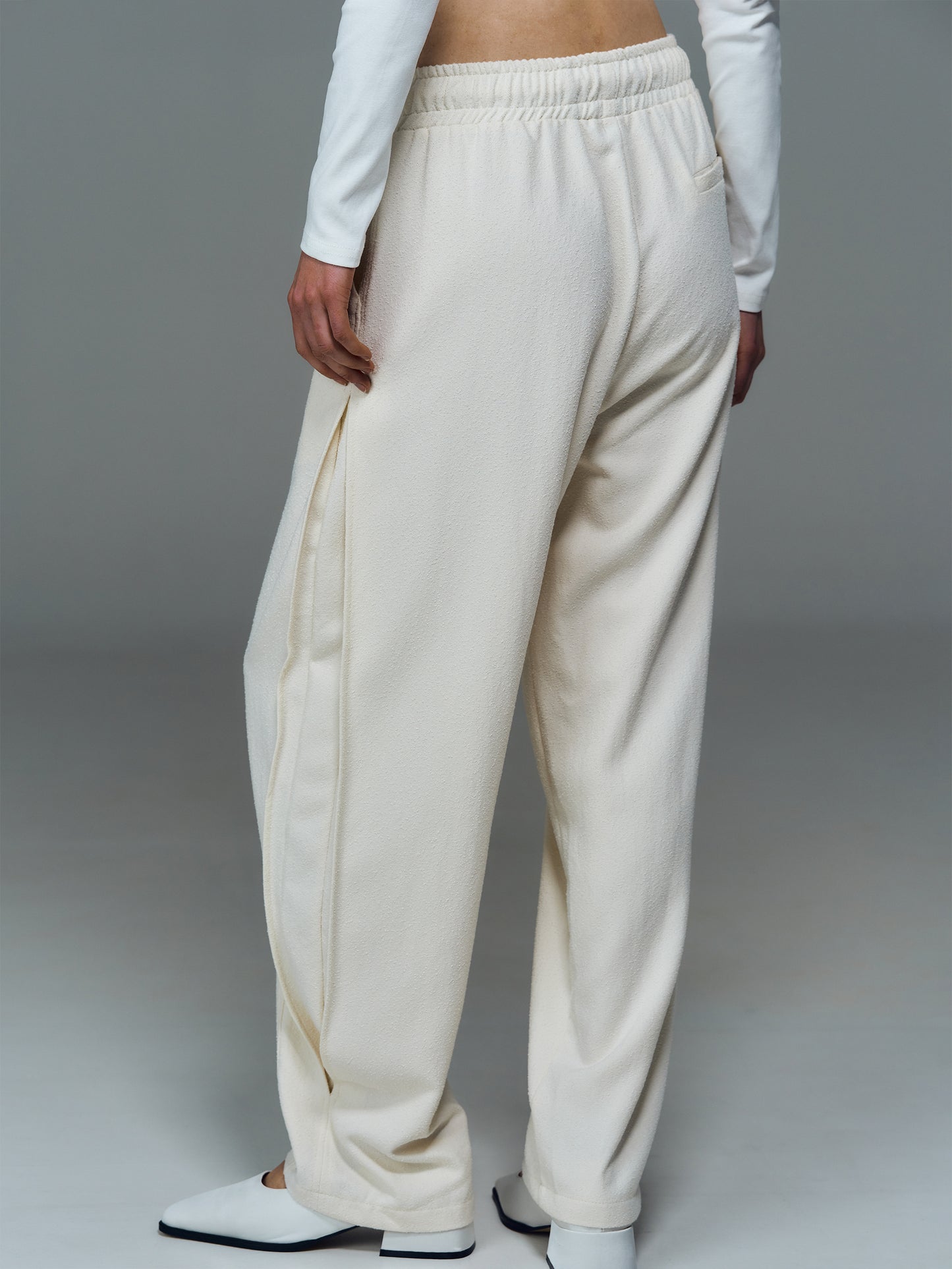 Textured Barrel Pants, Cream