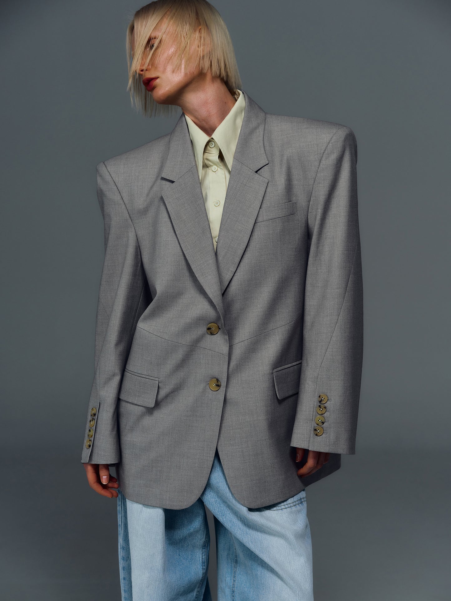 Big Shoulder Suit Blazer, Grey