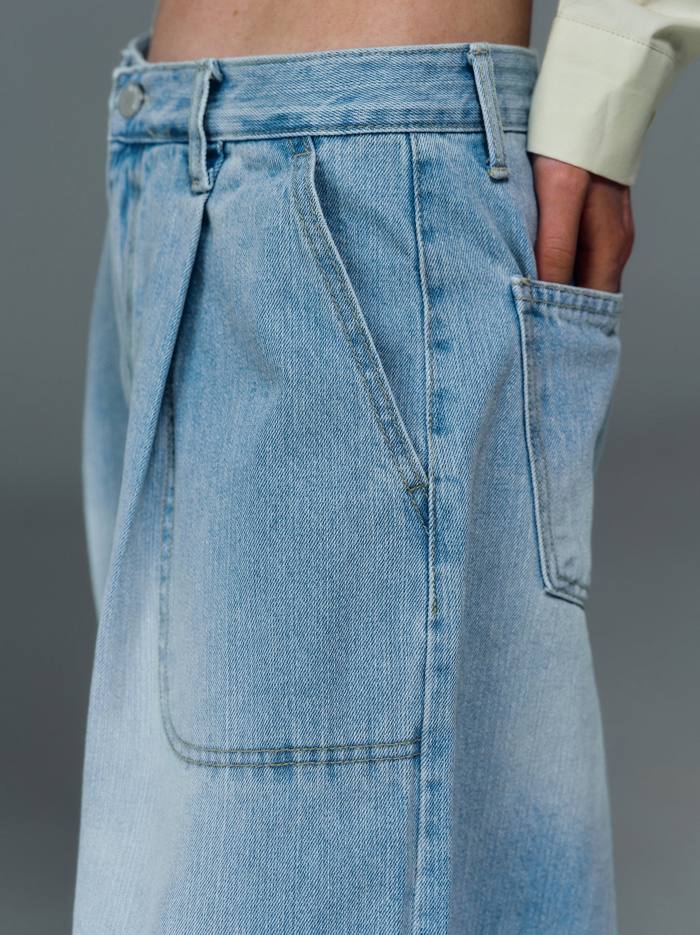 Extra Wide Pintuck Jeans, Sky Blue