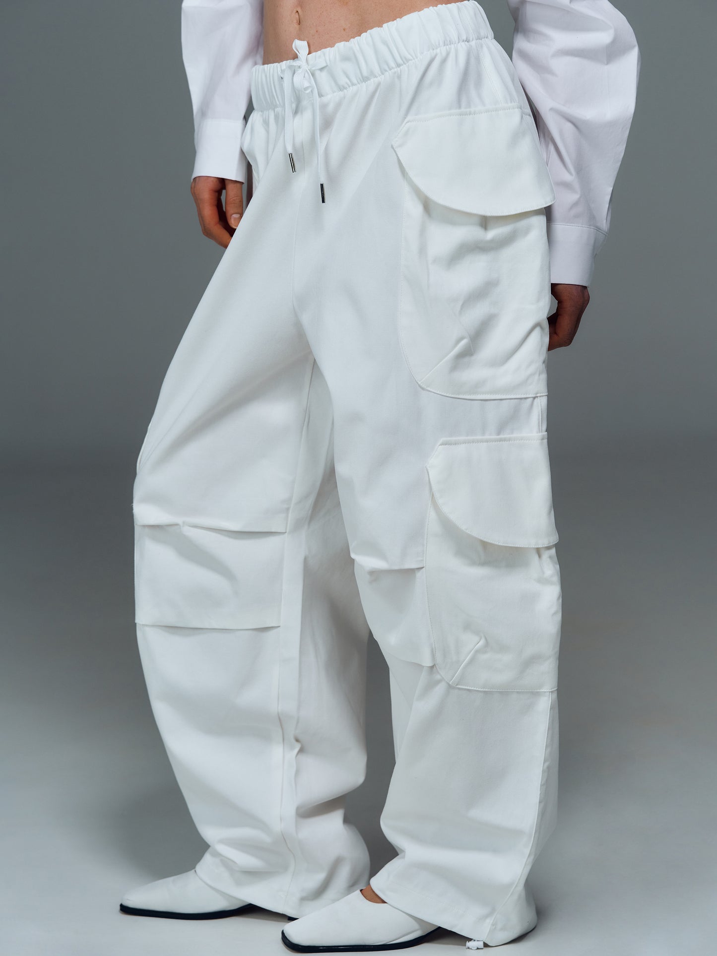 Big Pocket Drawstring Pants, White