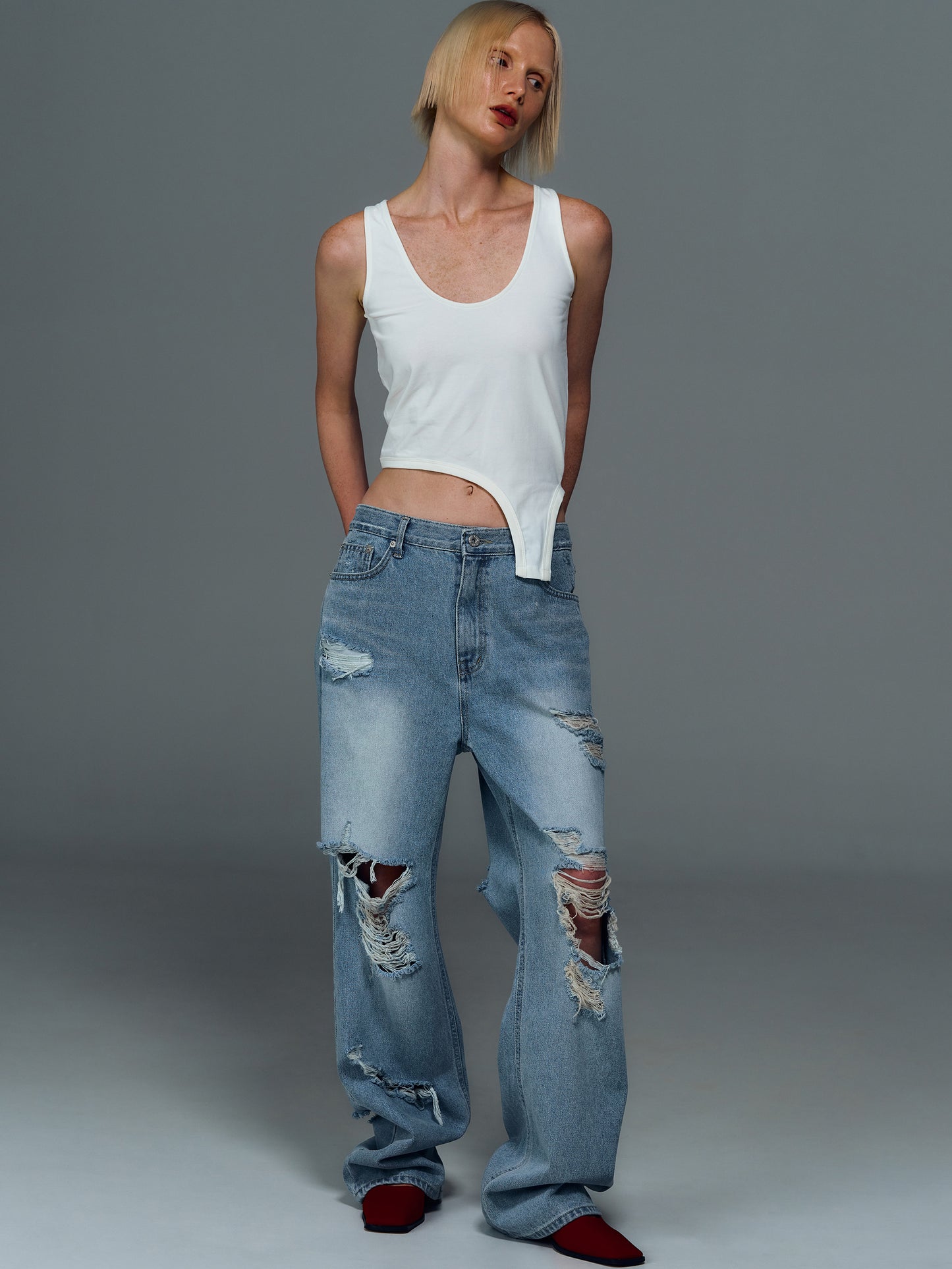 Open Ripped Jeans, Worn Wash