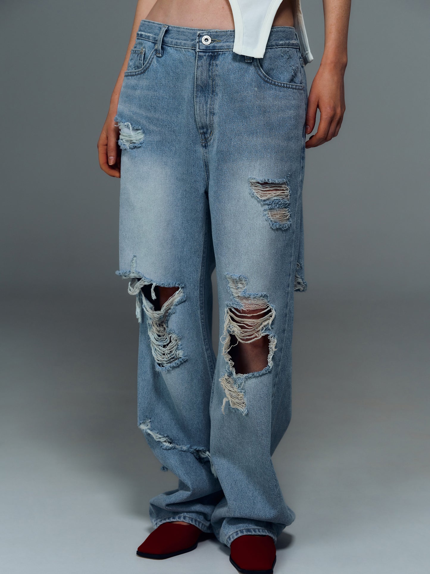 Open Ripped Jeans, Worn Wash